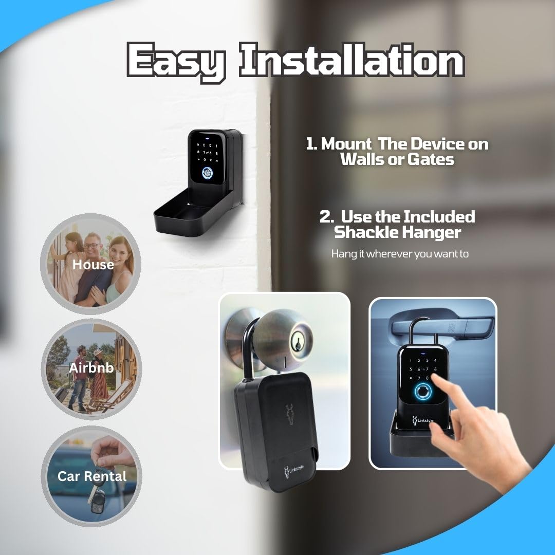 LINKSTYLE Matrix II Smart Key Lock Box with WiFi Hub for Anywhere Access, Waterproof, Bluetooth, Fingerprint, Wall Mounted, Door Handle for Outdoor, Airbnb, Realtors, Garage, Car
