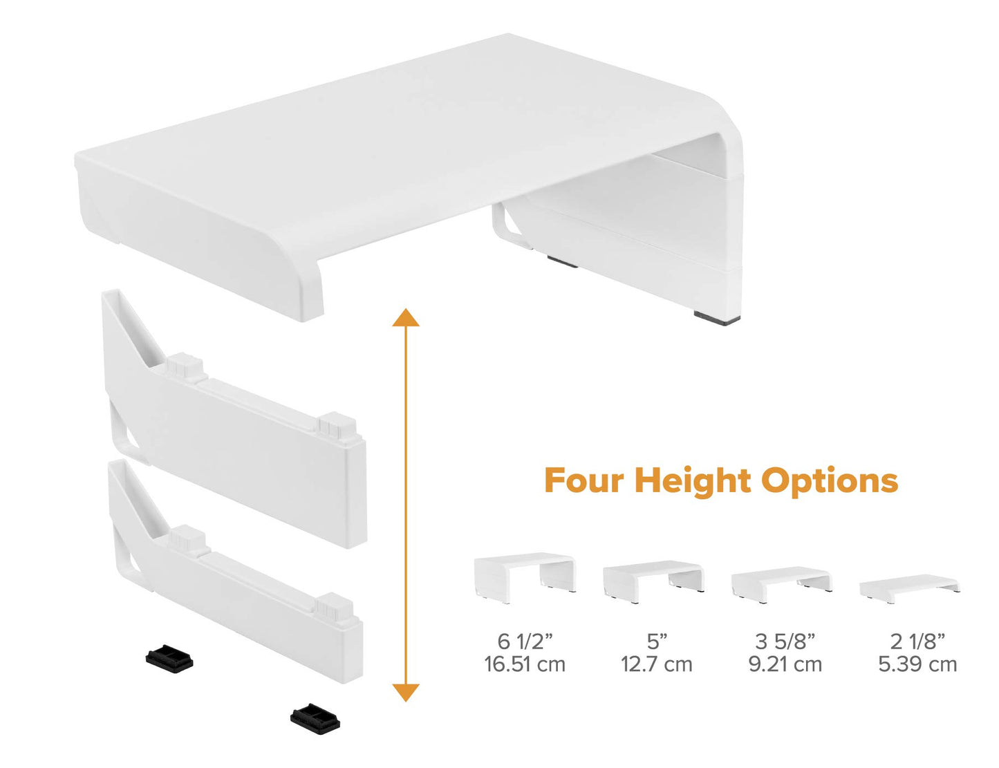 Bostitch Office Konnect Adjustable Monitor Stand Riser, 4 Height Adjustments, Built-In Cable Management, Rubber Feet - White