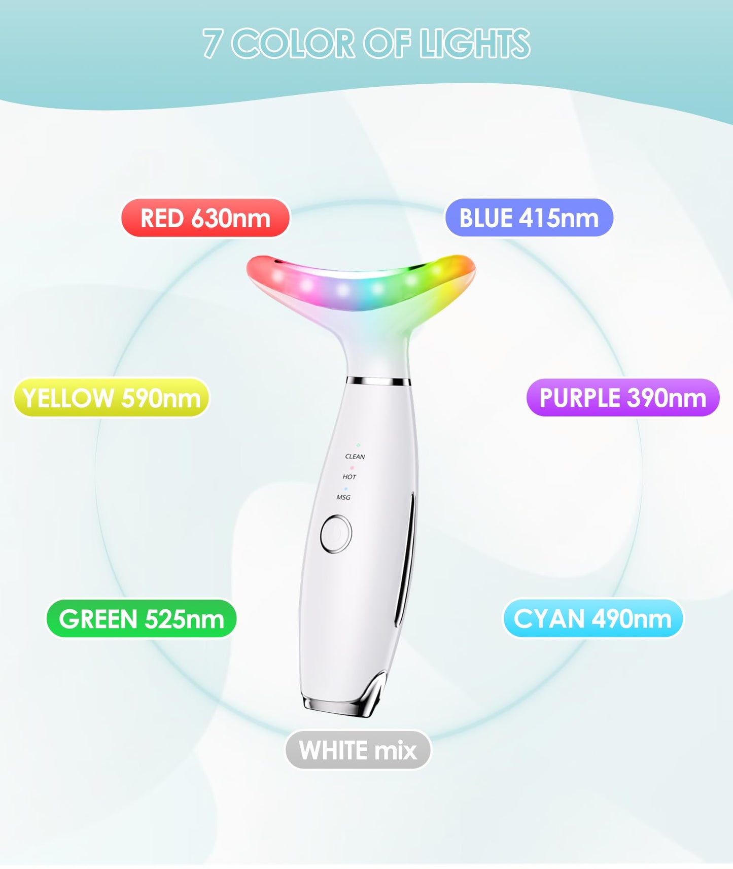 ELISHINE 7 Color Neck Face Massager - Facial Massager Tool for Skin Care at Home, Vibrating Face Massager with Thermals, Galvanic Machines White