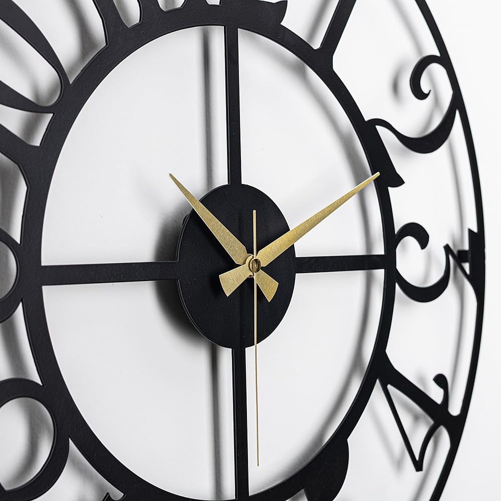 muyika Large Metal Wall Clock | 20 inch Size Silent Battery Operated Large Size Analog Black Wall Clocks | Modern Wall Decor for Living Room Bedroom Kitchen Home Office