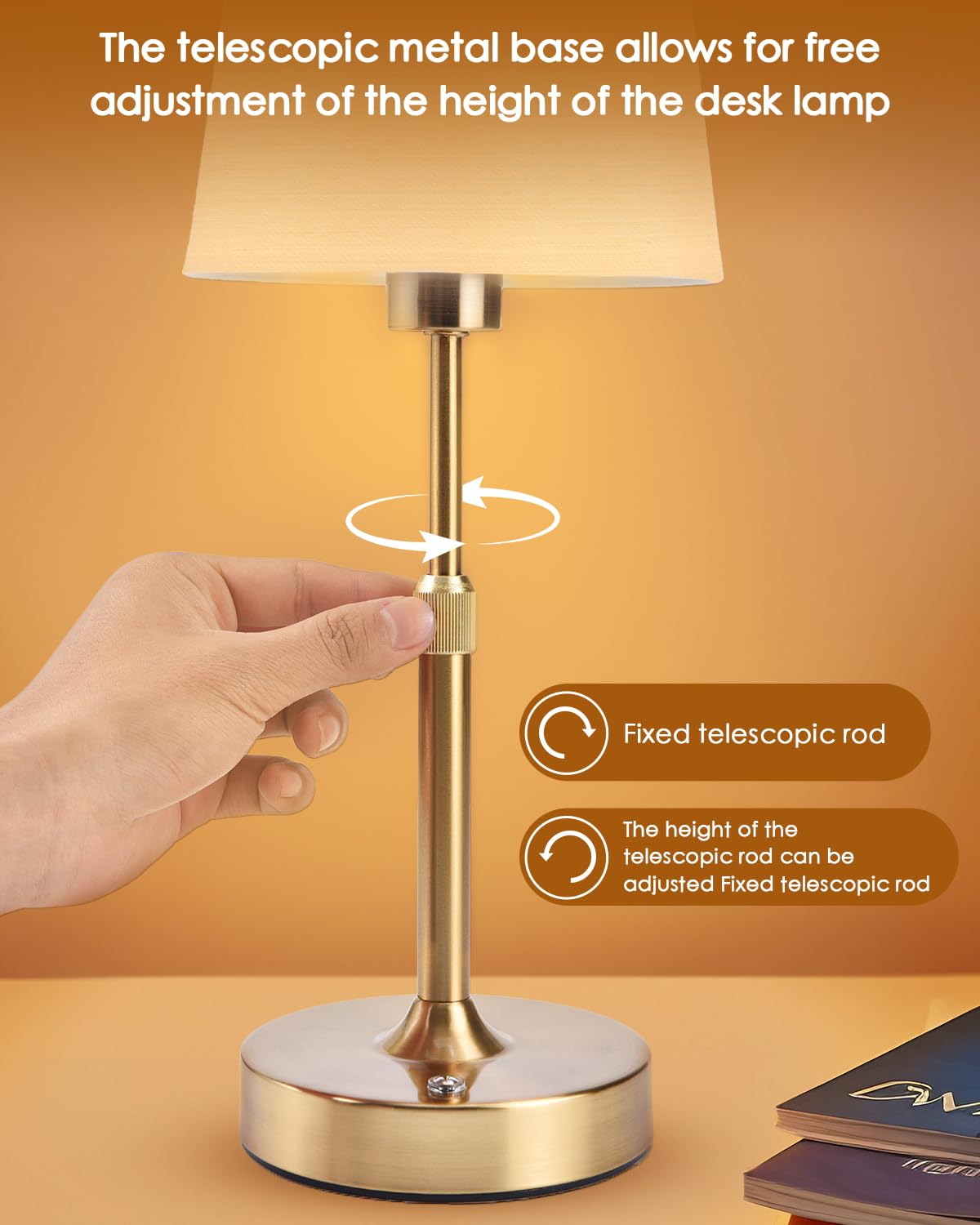 Cordless Table Lamps Rechargeable Wireless Touch Lamp for Living Room 5200mAh Battery Operated Lamp Small Gold LED Lamps for Kitchen Counter Home Bathroom Nightstand Shower Gifts for Dad Mom