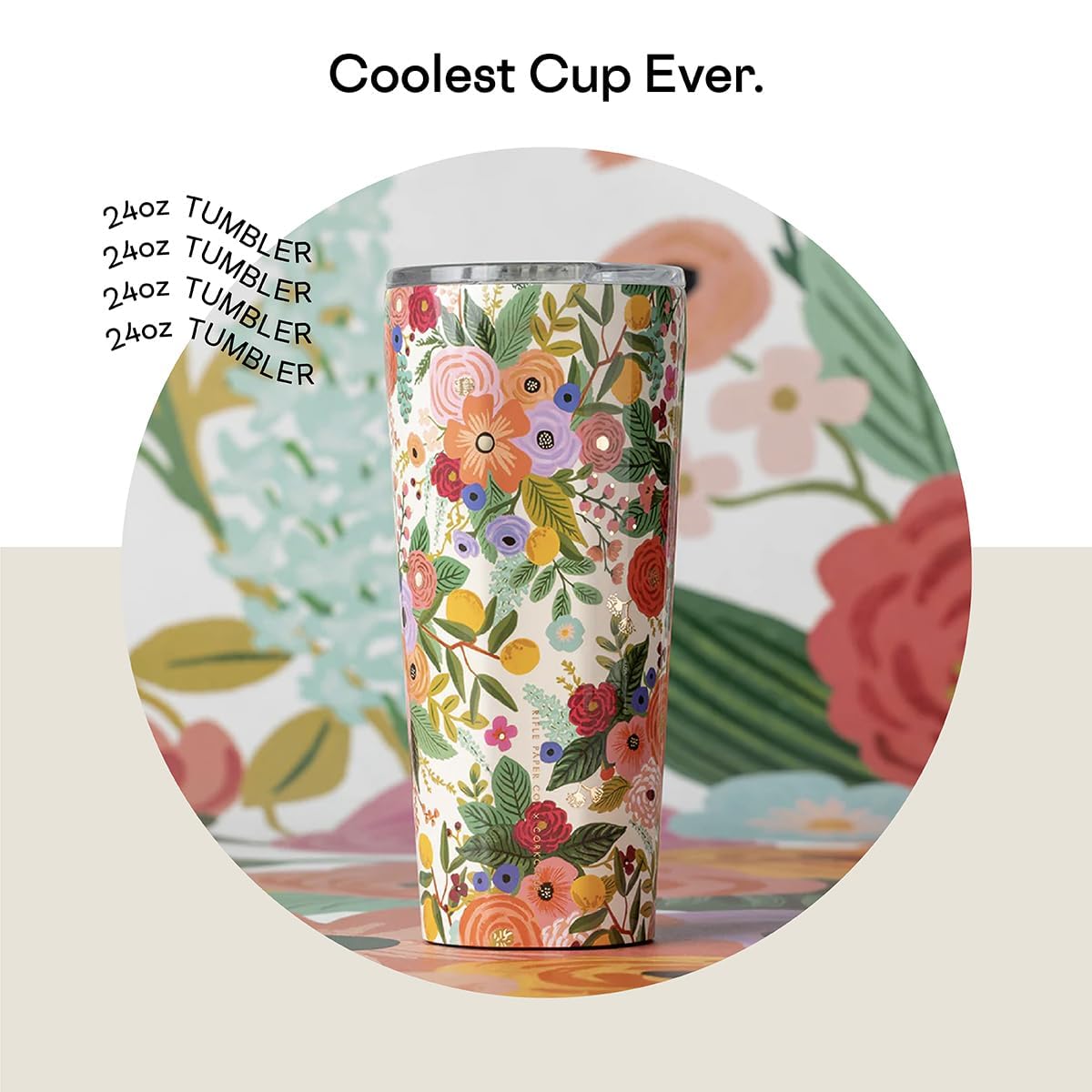 Corkcicle x Rifle Paper Co. Classic Insulated Coffee Mug - Keeps Drinks Cold 9 Hours - Triple-Insulated - Gift for Mom - Great for Mother's Day or Christmas - 16 oz - Garden Party Cream