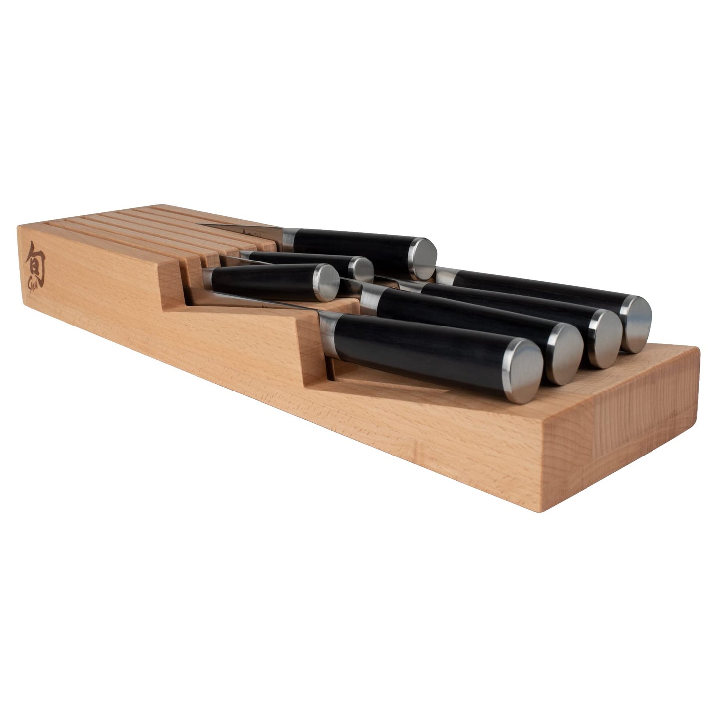 Shun Drawer Knife Tray, 7 Slot Wooden Knife Holder, Genuine Beechwood, Kitchen Storage for Professional and Home Chefs