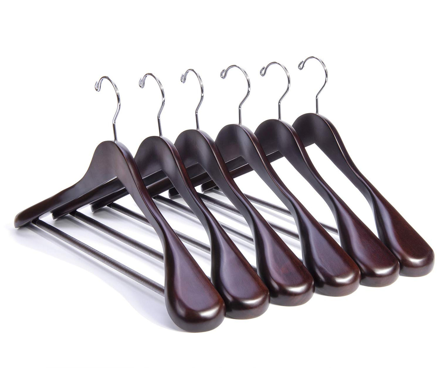 Nature Smile Luxury Mahogany Wooden Suit Hangers - 12 Pack - Wood Coat Hangers,Jacket Outerwear Shirt Hangers with Extra-Wide Shoulder, 360 Degree Swivel Hooks & Anti-Slip Bar with Screw