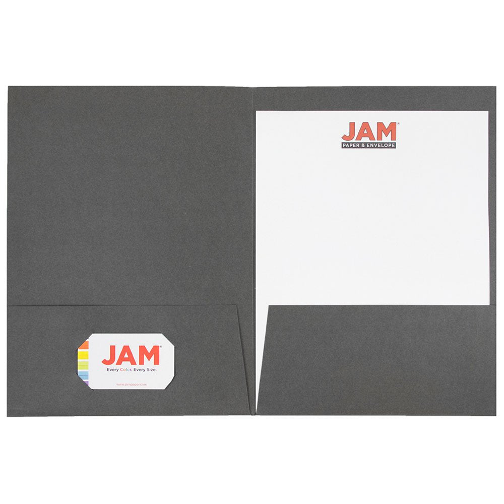 JAM PAPER Two Pocket Textured Linen Presentation Folders - Letter Size Business Folder - Gray - Bulk 50/Box