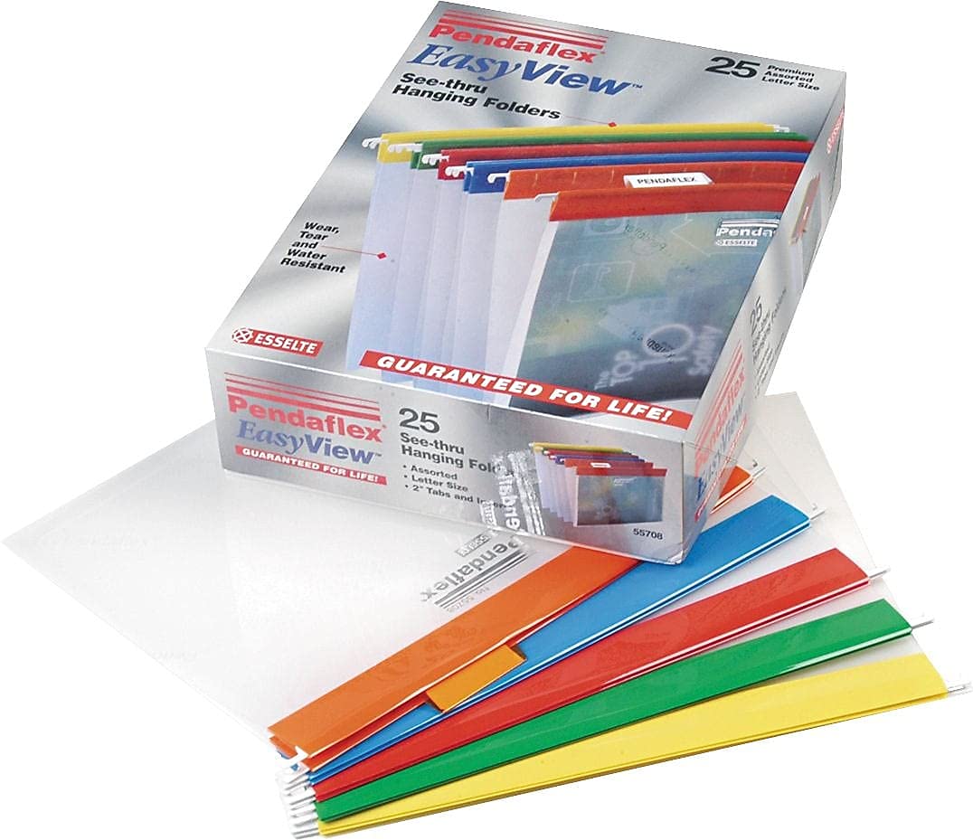 Pendaflex 55708 Poly Hanging File Folders, 1/5 Tab, Letter, Assorted Colors (Box of 25)