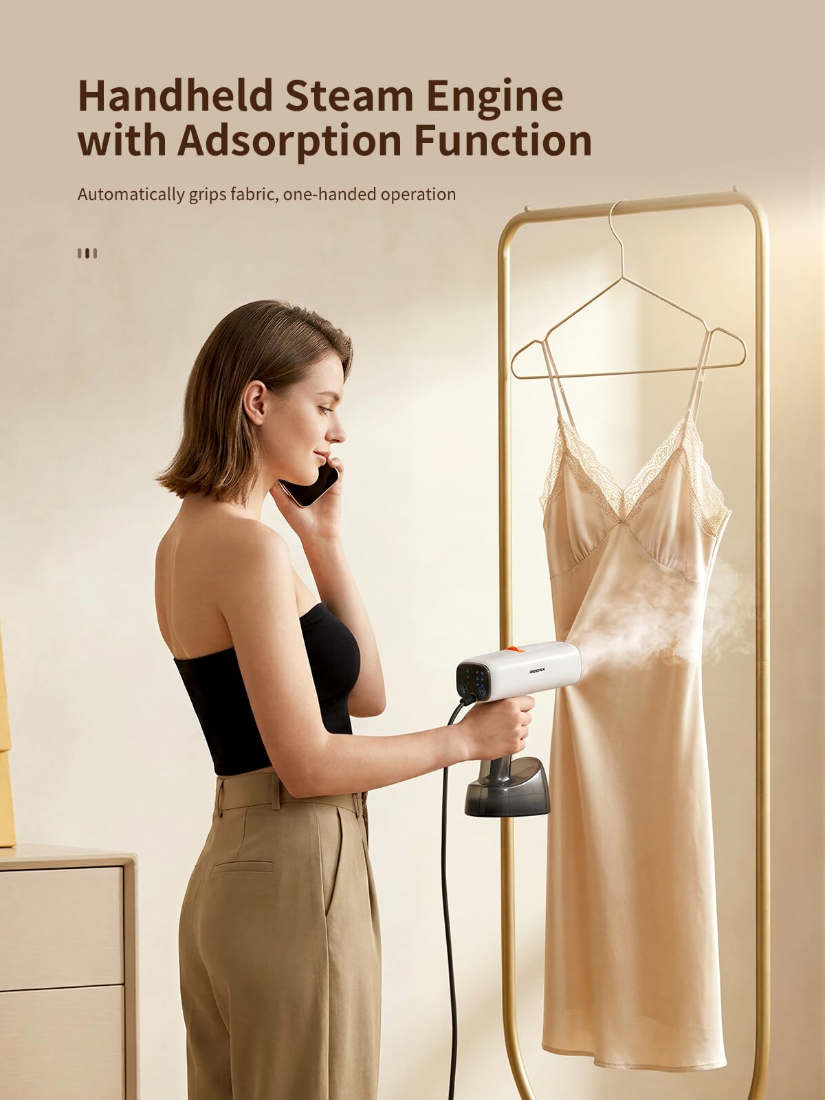 Reemix Vacuum Steamer for Clothes, 4500Pa Suction Handheld Clothes Steamer with 3 Adjustable Suction/Steam Levels, LED Display, 440ML Detachable Tank for More Clothes