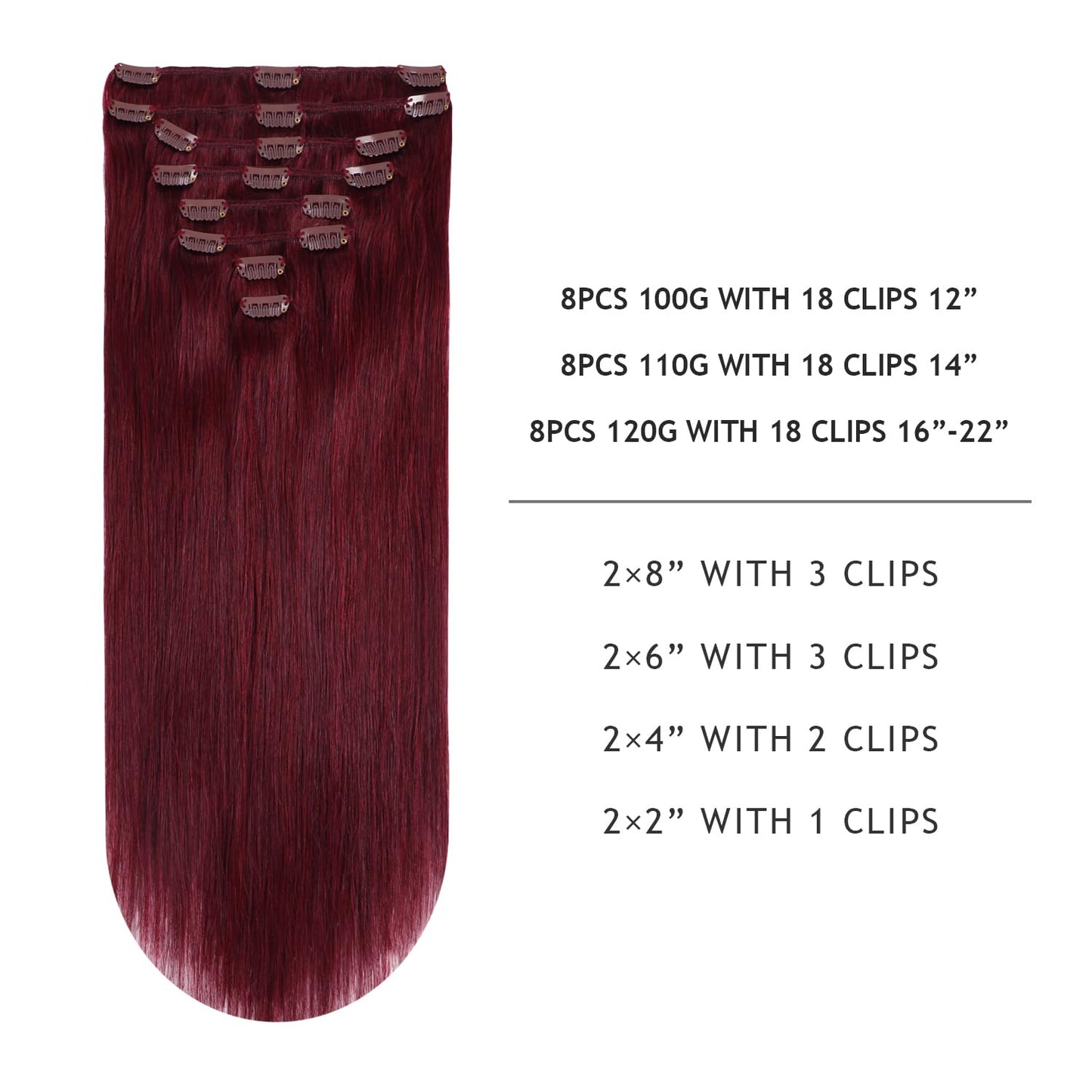 YILITE Hair Extensions Clip in Human Hair 100% Remy Real Hair 110g 8Pcs Burgundy Straight Silky Hair Double Weft Clip ins Hair extensions for Women (14inches #99J Burgundy)