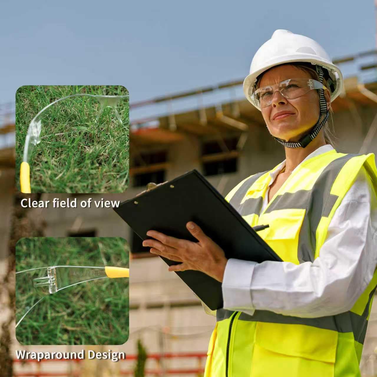 Salfboy 50pcs Scratch Resistant Anti Fog Safety Glasses, ANSI Z87.1 Certified for Lab, Construction, Jobsite and Gardening