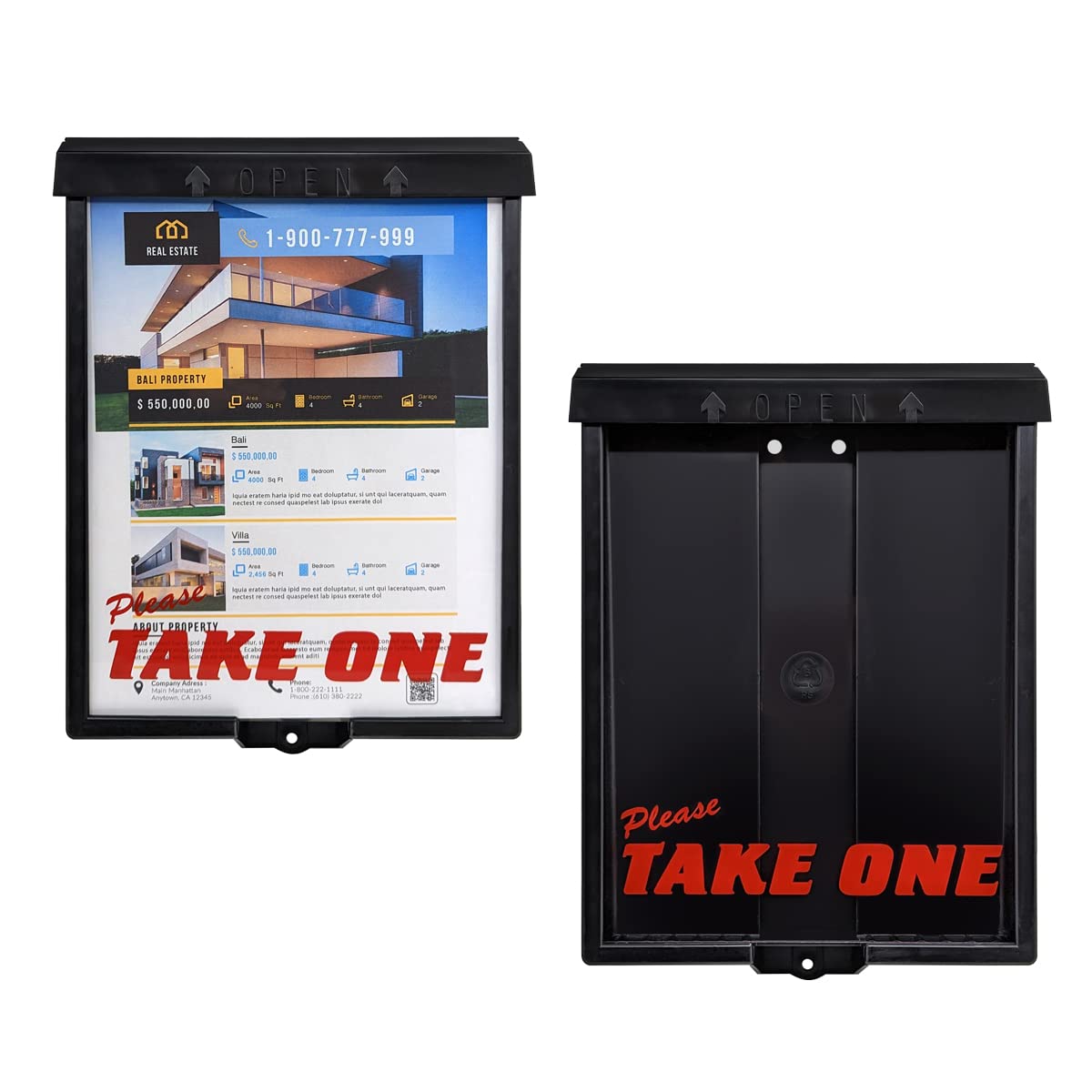 Mediz Outdoor Real Estate Brochure Box with Snap Shut Lid, Take One Document Holder Can Hold 100, 8.5 x 11 Documents, Flyers, Literature and Other Outdoor Marketing Needs