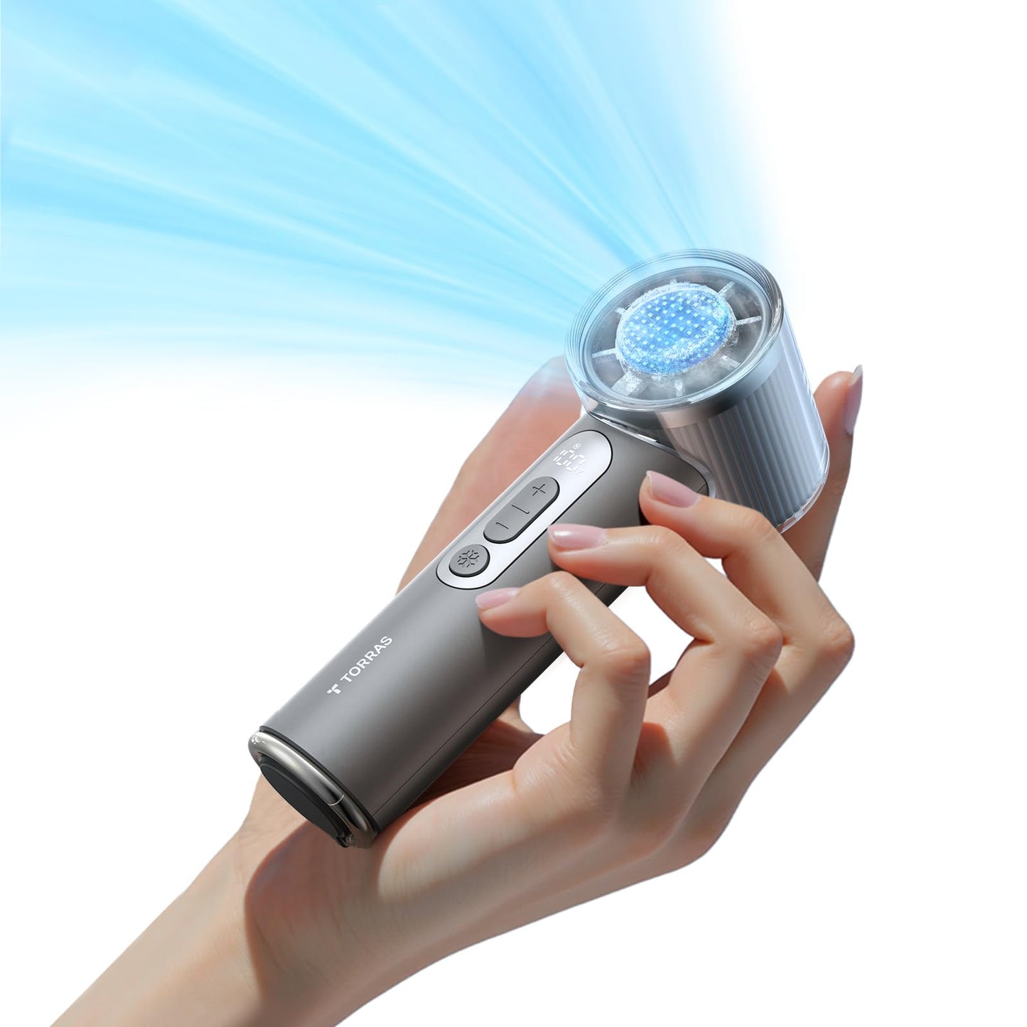 TORRAS COOLiFY iva Handheld Fan with Ice Cooler, 0-100 Adjustable Speed, Super Mini Powerful Portable Fan 5000mAh Rechargeable, Hand Fans for Travel Essentials, Outdoor, Gifts for Dad Women, Charcoal