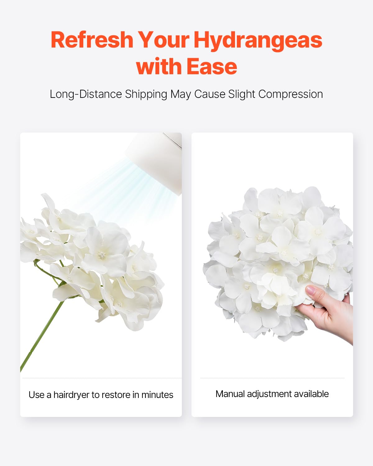 VEVOR Artificial Flowers, 105 pcs Real Looking White Silk Fake Hydrangea Bulk, White Faux Bridal Shower with Stems for DIY Wedding Bouquets, Home Centerpieces Arrangements, Party Tables Decorations