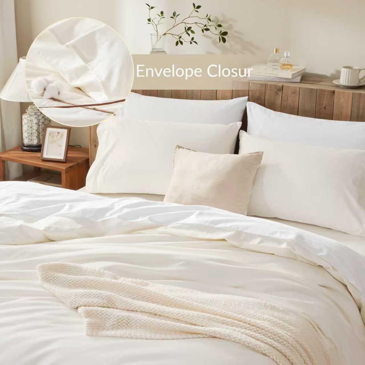DCSKY Cotton Duvet Cover Queen,100% Egyptian Cotton 1600 Thread Count, Soft, Breathable, Skin-Friendly, Moisture-Wicking Bedding Set with Zipper Closure & Corner Ties(Cream White, 90''x90''