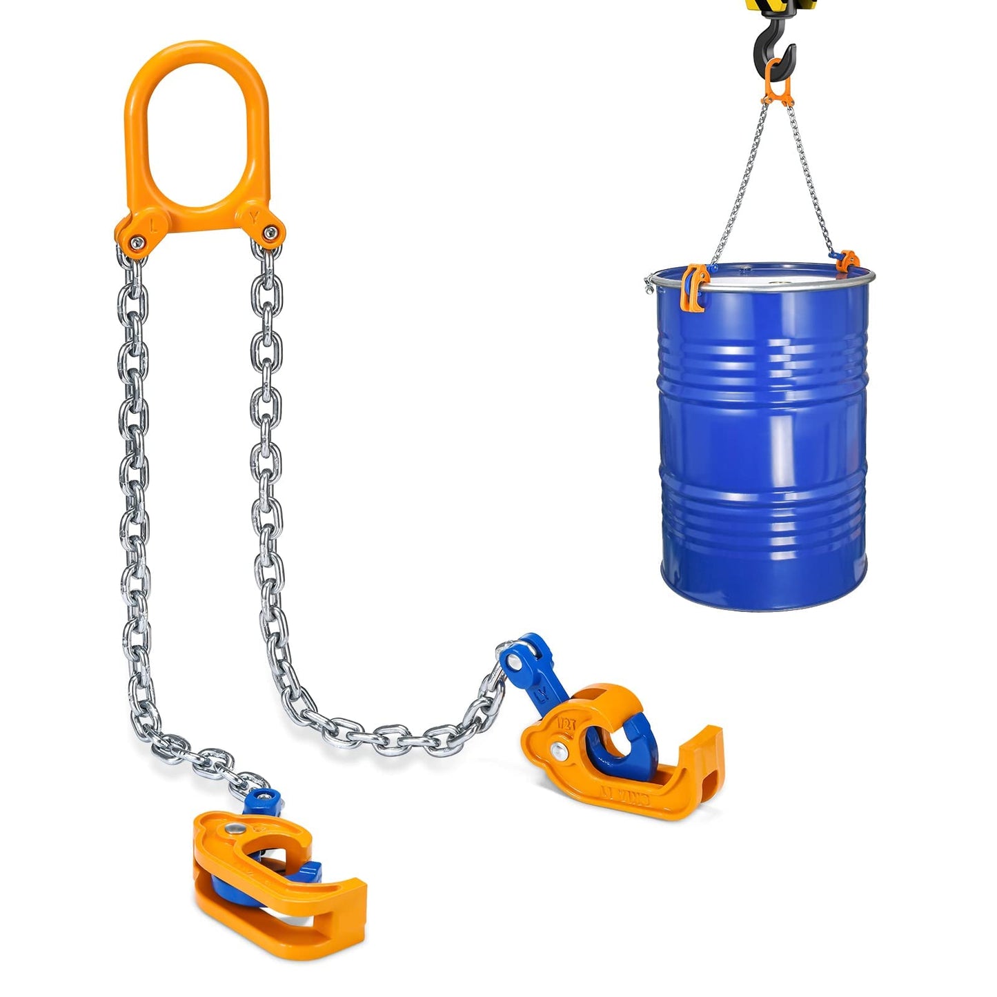 WowDIY 55 Gallon Drum Lift - Chain Drum Lifter - 2000 lbs Capacity - Upgraded Carbon Steel Hook with Built-in Spring Suitable for Plastic and Metal Drums - This Product is Protected by a US Patent.