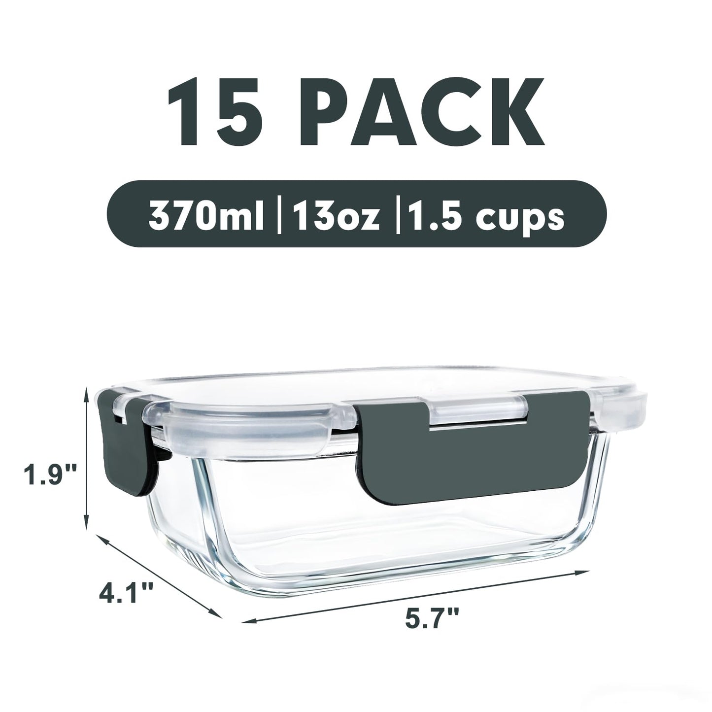 M MCIRCO [15-Pack,13 oz 1.5 Cup Glass Meal Prep Containers, Small Glass Food Storage Containers with Lids,Airtight Lunch Containers, Microwave, Oven, Freezer and Dishwasher Friendly, BPA-free