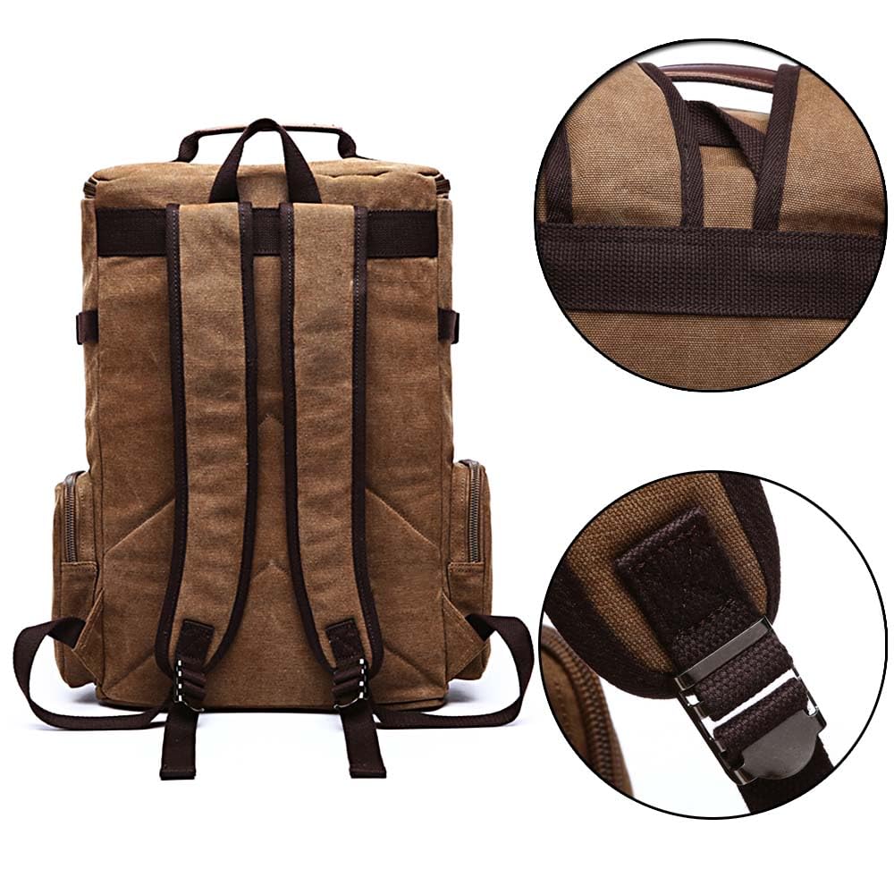 Jahomieo Vintage Canvas Backpack Casual Travel Rucksack 15.6inch Laptop Daypacks Hiking Camping Backpack