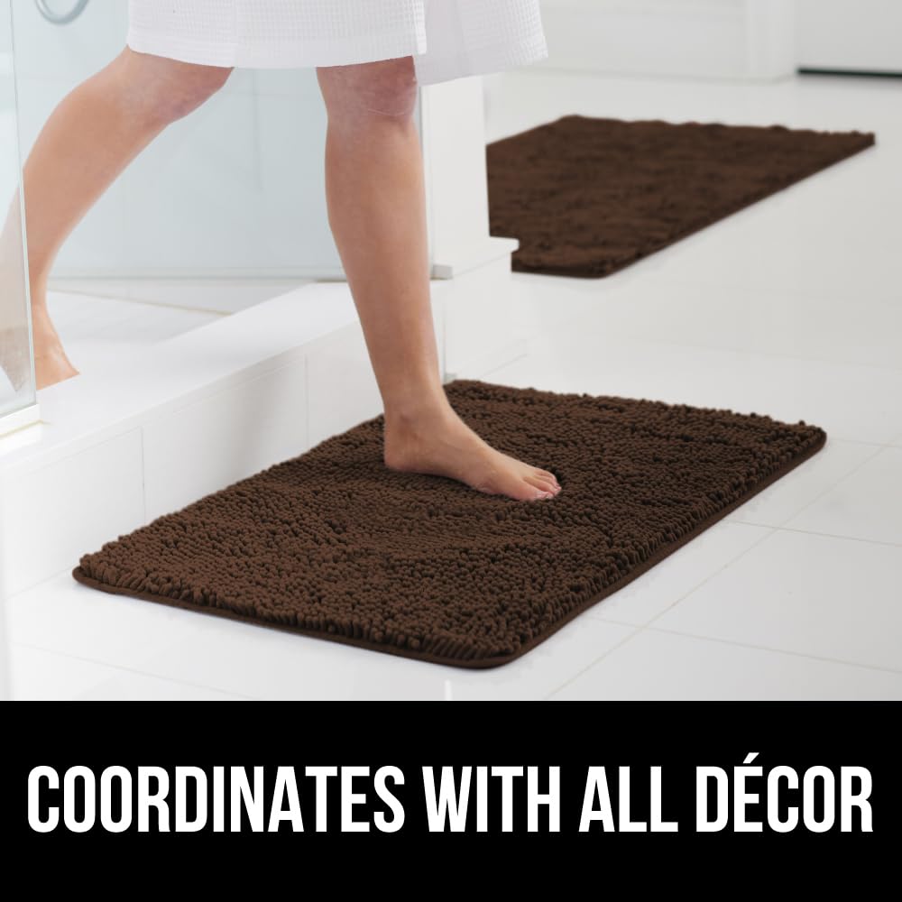 GORILLA GRIP Bath Rug Mat 60x24, Thick Soft Absorbent Chenille, Quick Dry Microfiber Mats, Rubber Backing Washable Shower Floor Rugs, Bathmat Runner, US Designed Bathroom Home Decor Accessories Brown