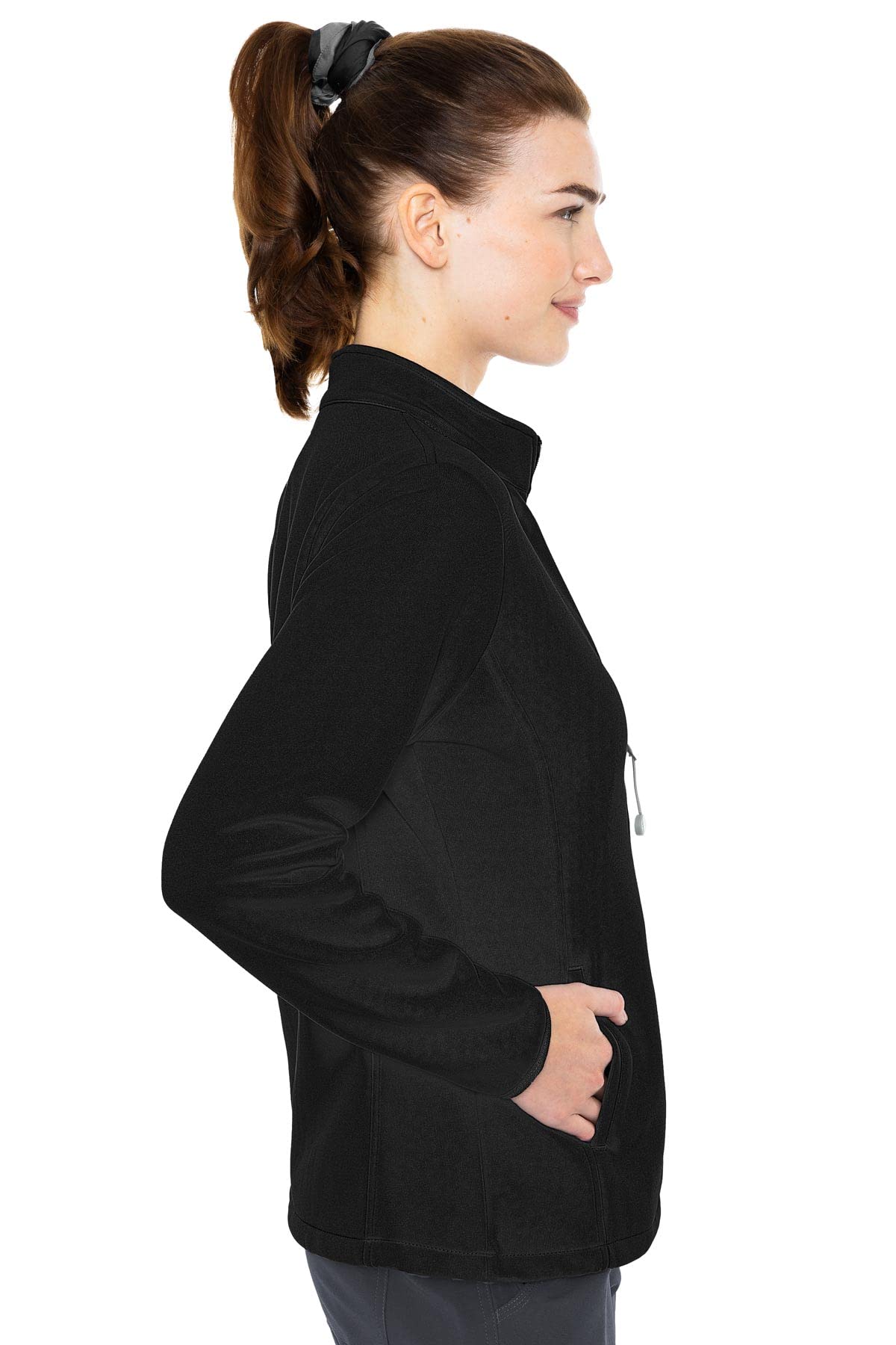Med Couture Women's Performance Fleece Jacket with 4 Pockets and 2-Way Stretch - MC8684, M, Black
