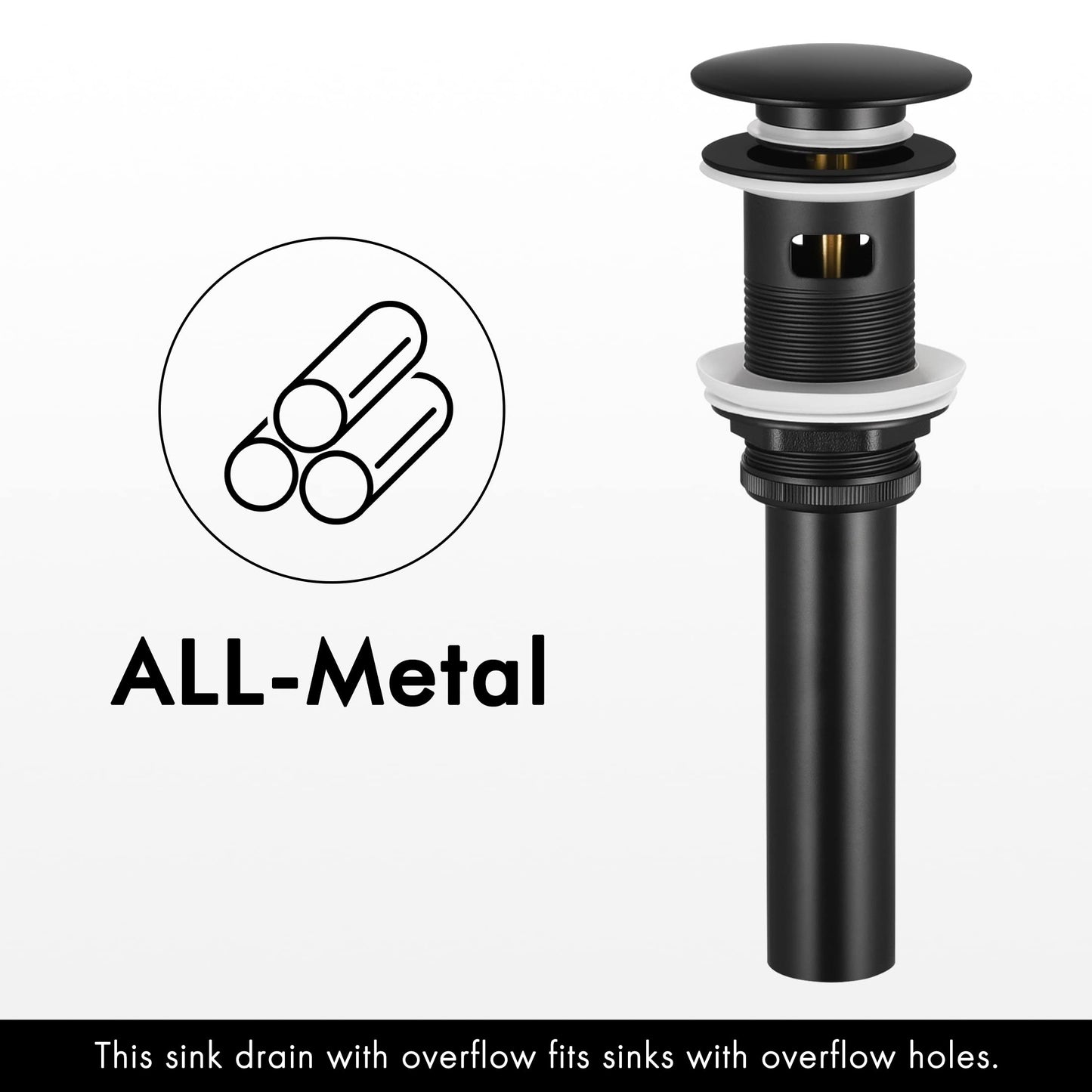 KES Black Bathroom Faucet & Bathroom Sink Drain with Overflow, cUPC Certified Vanity Single Hole Faucet with Pop Up Drain Stopper Rustproof Matte Black, L3156ALFF12-BK-C3