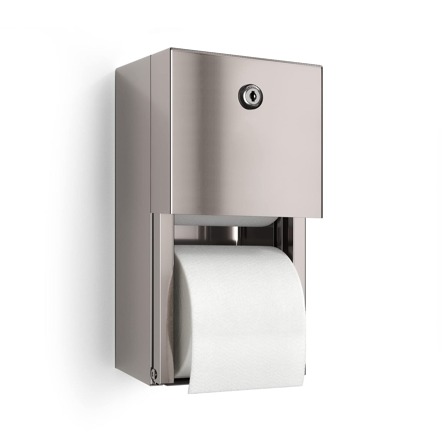 Commercial Toilet Paper Dispenser, 2 Roll Stainless Steel Toilet Paper Holder. Wall Mount, Locking Tissue Dispensers for Bathroom/Restroom