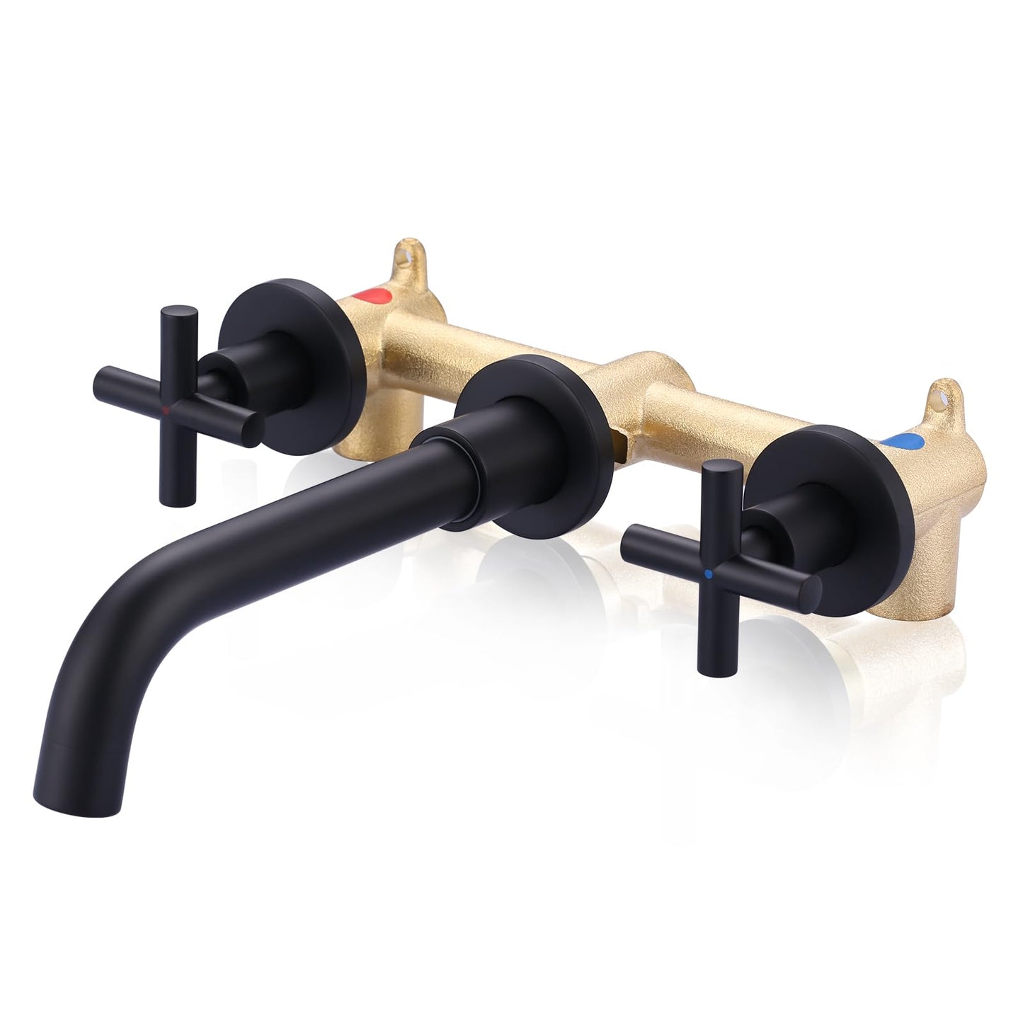 Matte Black Bathroom Faucet, ARCORA 2 Handle Wall Mount Bathroom Faucet and Rough-in Valve Included, Vessel Sink Faucet Wall Mounted