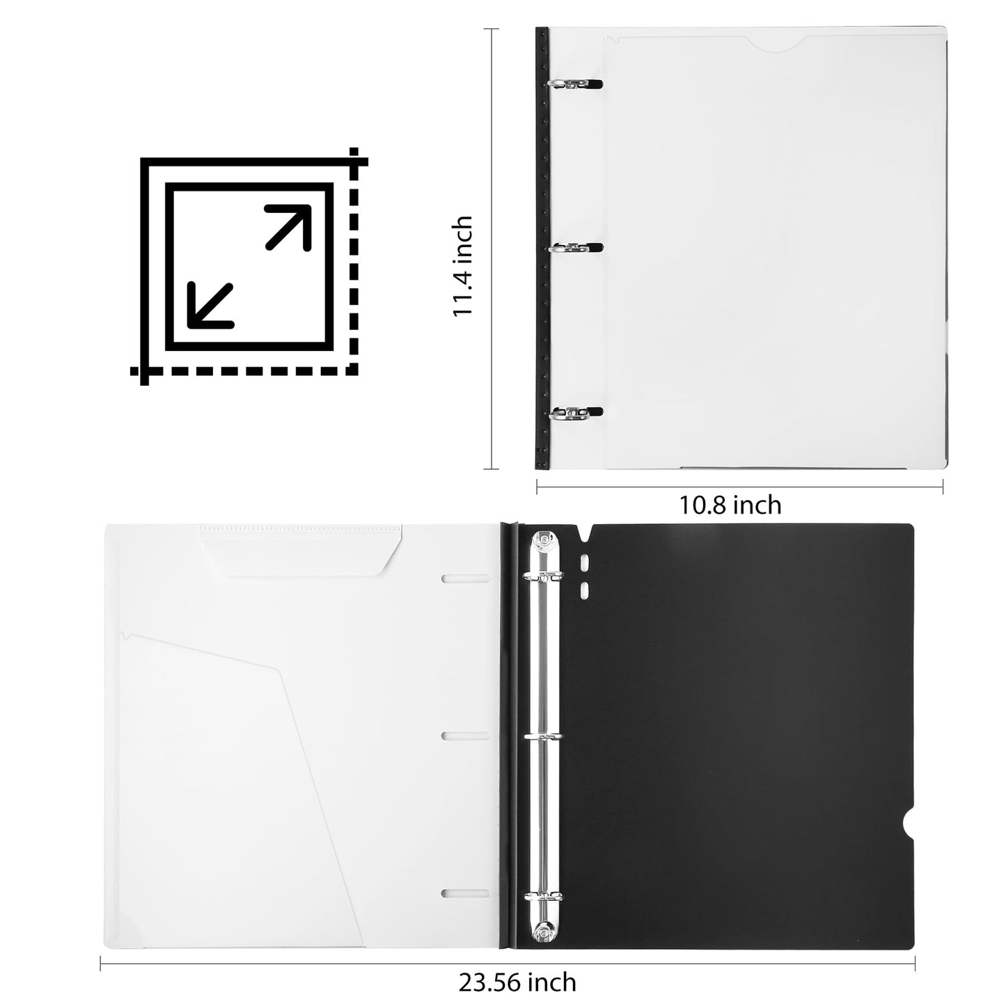 WOT I Telescoping 3 Ring Binder 1 Inch 12PCS, Flexible Binder with Expandable Spine+Customized Front Cover+Clear Catalog Pocket, 1 Inch Rings Holds 225 Sheets, School Office Binder Supplies, White