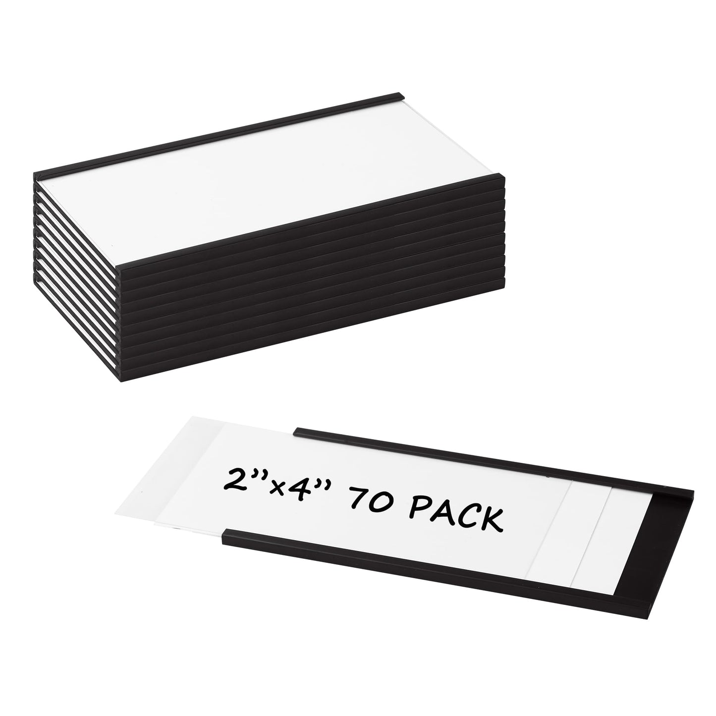 Realth Magnetic Label Holders 2'' x 4'' 70 Pack with Paper Inserts and Clear Plastic Protectors, Magnetic Label Strips Magnetic Data Card Holders File Cabinet Labels for Metal Racks and Shelves