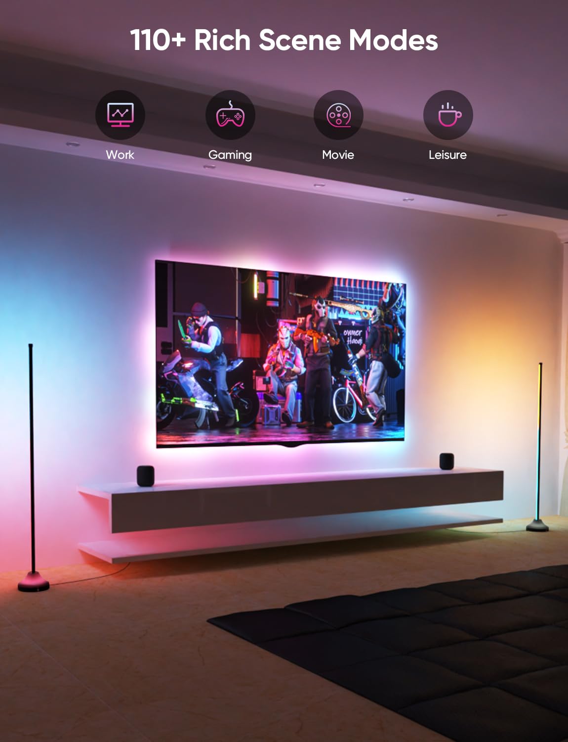 RGB&IC Smart Corner Floor Lamp – 20 W/1100 lm, 24‑Zone DIY & Music‑Sync LED Standing Lamp, App & RF Remote Control, Alexa & Google Home Compatible, Durable Aluminum‑Alloy Base for Living Room Bedroom