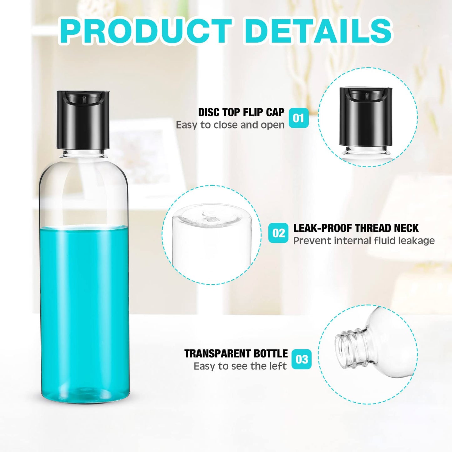 Roshtia 100 Pcs 3.4 oz Plastic Bottles Toiletries Empty Travel Size Containers Leak Proof Squeeze Bottles Refillable Travel Lotion Container for Cream Conditioner(Black)