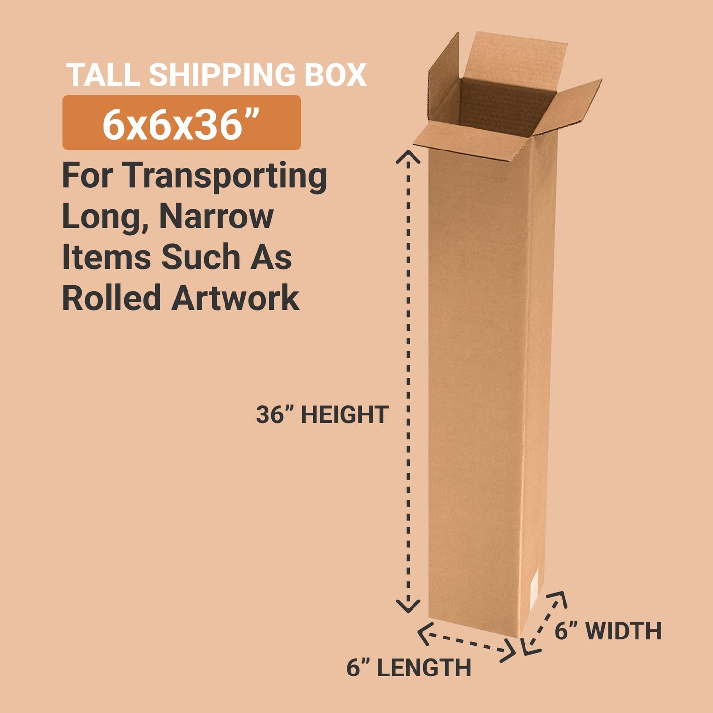 BOX USA Shipping Boxes Tall 6"L x 6"W x 36"H 25-Pack - Corrugated Cardboard Box for Moving, Mailing, Packing, Packaging and Storage