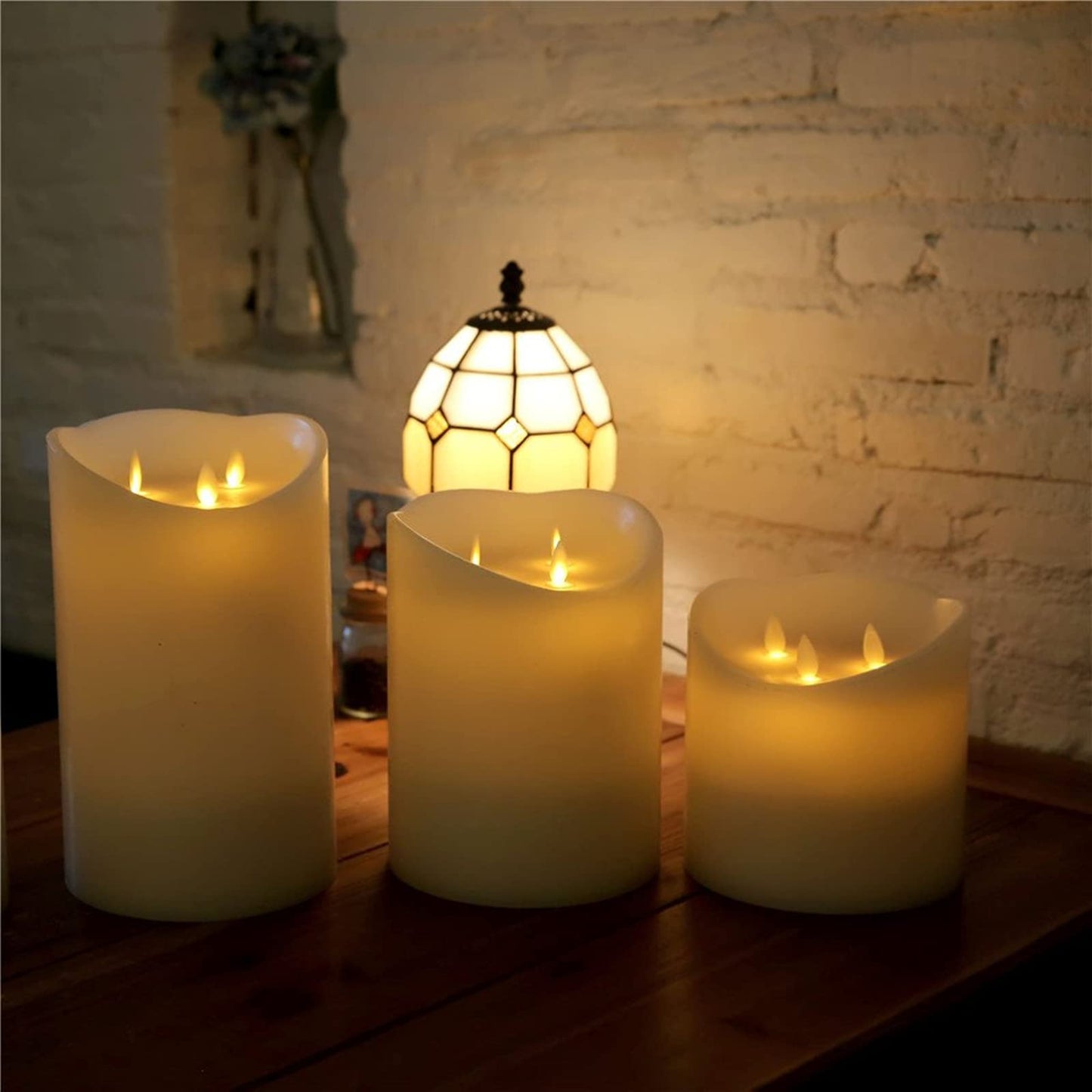 NONNO & ZGF 3 - Wicks Moving Flameless 12 inch High Candle, Led Wax Battery Operated Candles with Remote Control and Timer Function, Ivory,12 inch