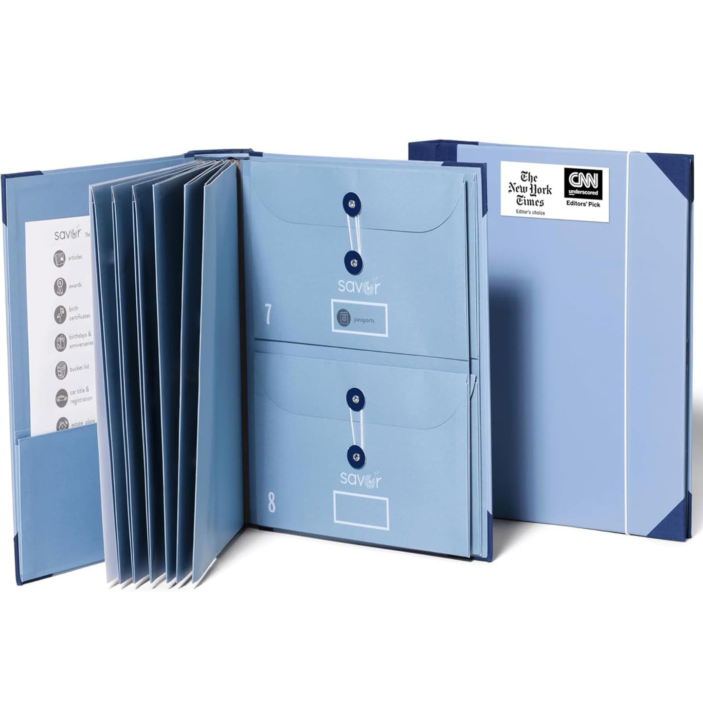 The Folio® Important Document Organizer by Savor | Binder with Guided Labels, Acid-Free File Folder Organizer with 10 Pockets, Document Holder for Home Records, Legal and Medical Papers (Blue)