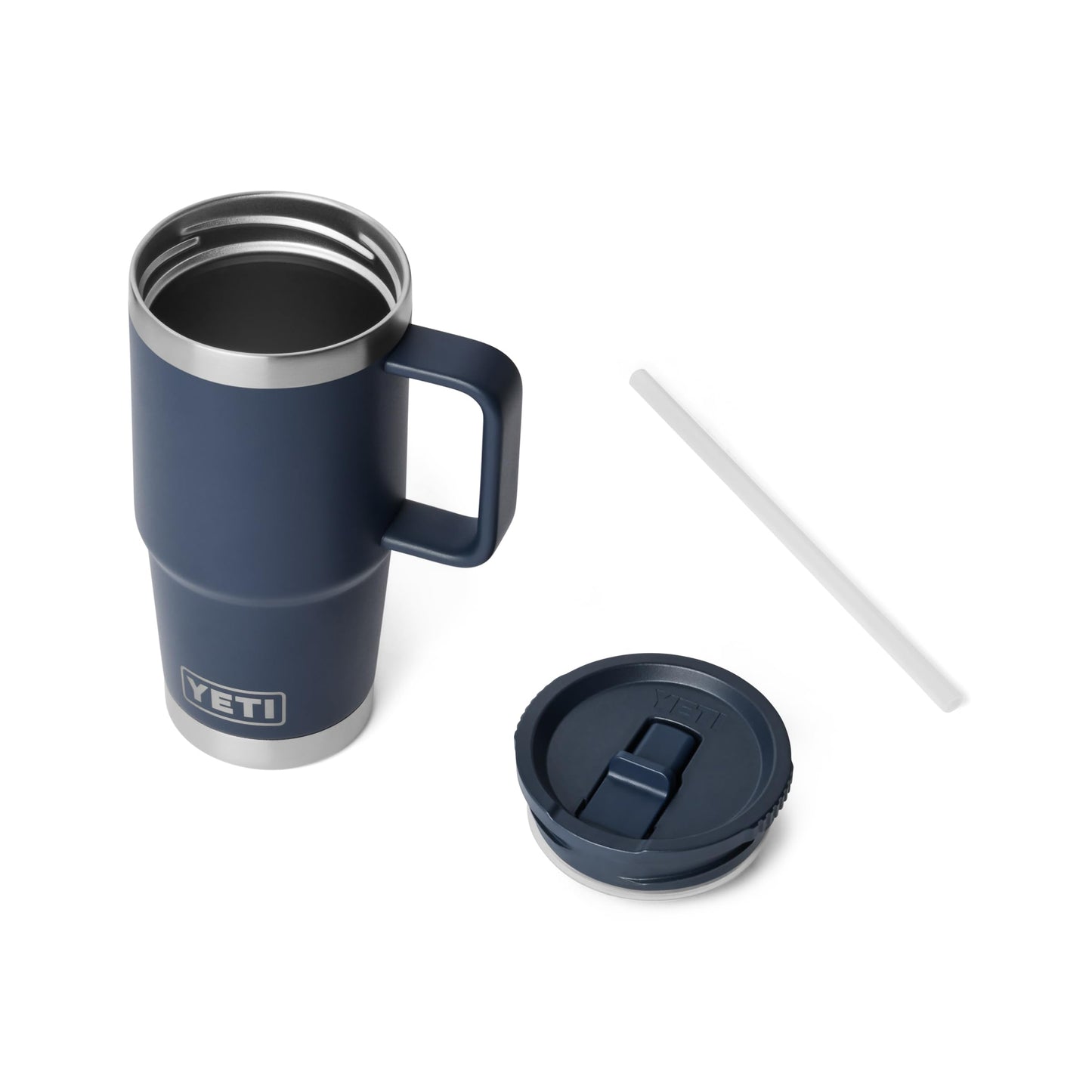 YETI Rambler 20 oz Travel Mug with Flip Straw Lid – Stainless Steel, Vacuum Insulated, Leakproof, Cup Holder Friendly, Navy