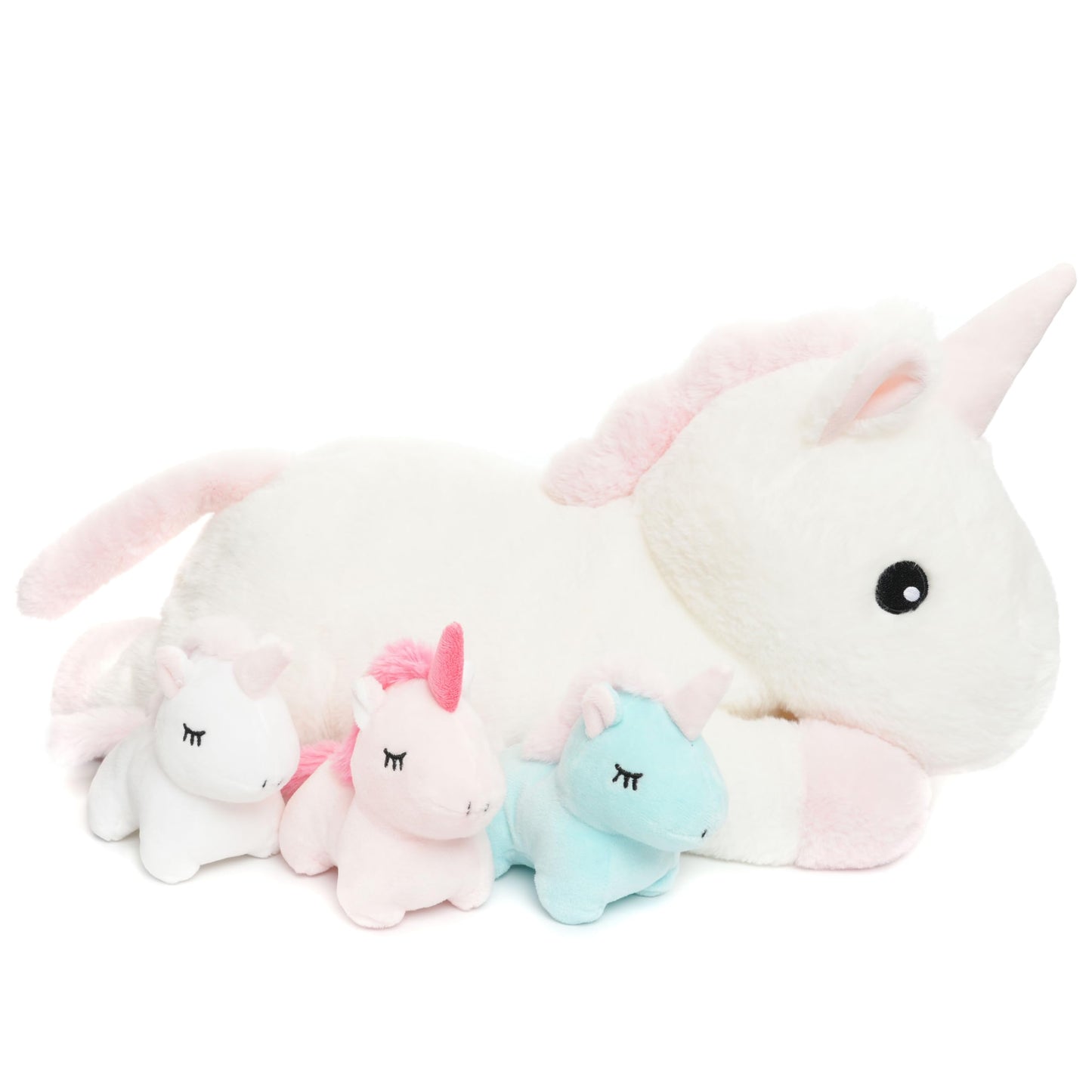 WEIGEDU Unicorn Mother and Kids Plush Toy Stuffed Animals - 4 in 1 Plush Mommy Unicorn PlaySet with 3 Babies Unicorns, Set of 4, 18 inches