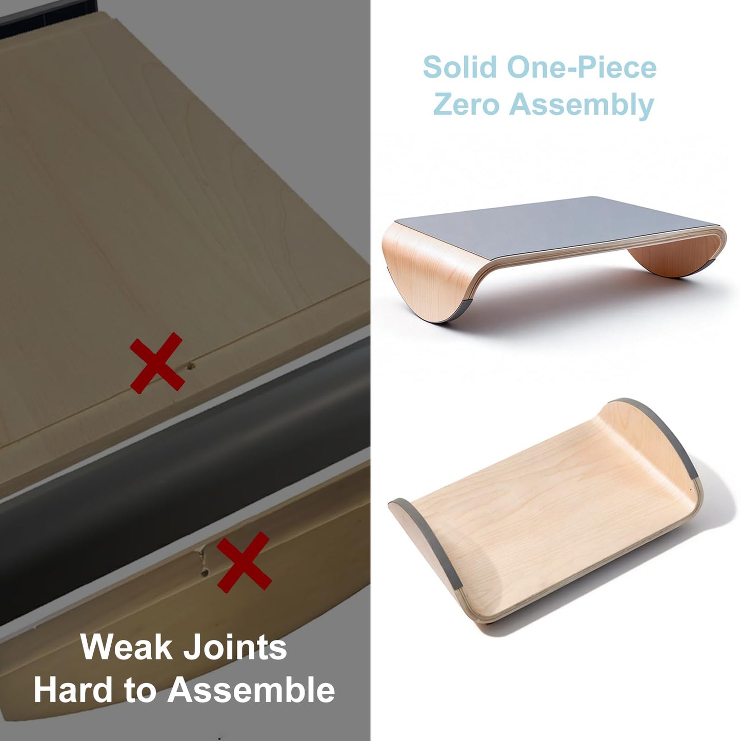 ERGO COLLECT Wood Foot Rest Under Desk, Ergonomic Rocking Footrest with Whole Piece Curved Solid Wood Base,Balance Board Active Sitting Desk Footrest for Office & Home, No Assembly