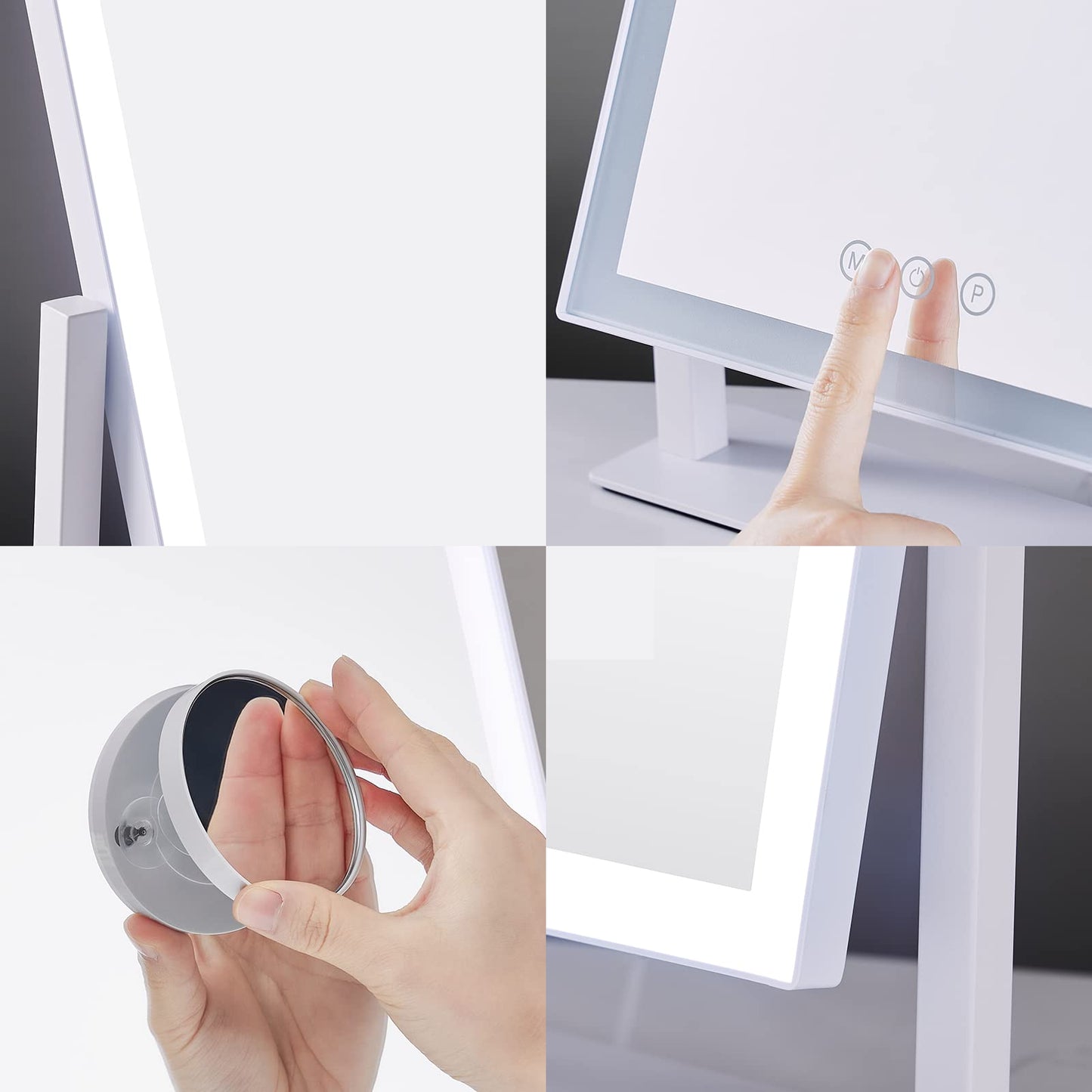 HIEEY Lighted Makeup Mirror, Hollywood Vanity Mirror with Lights, Three Color Lighting Modes, with 4in 20X Magnification Mirror, Smart Touch Control, 360°Rotation (17.4in,White,Gift Box)