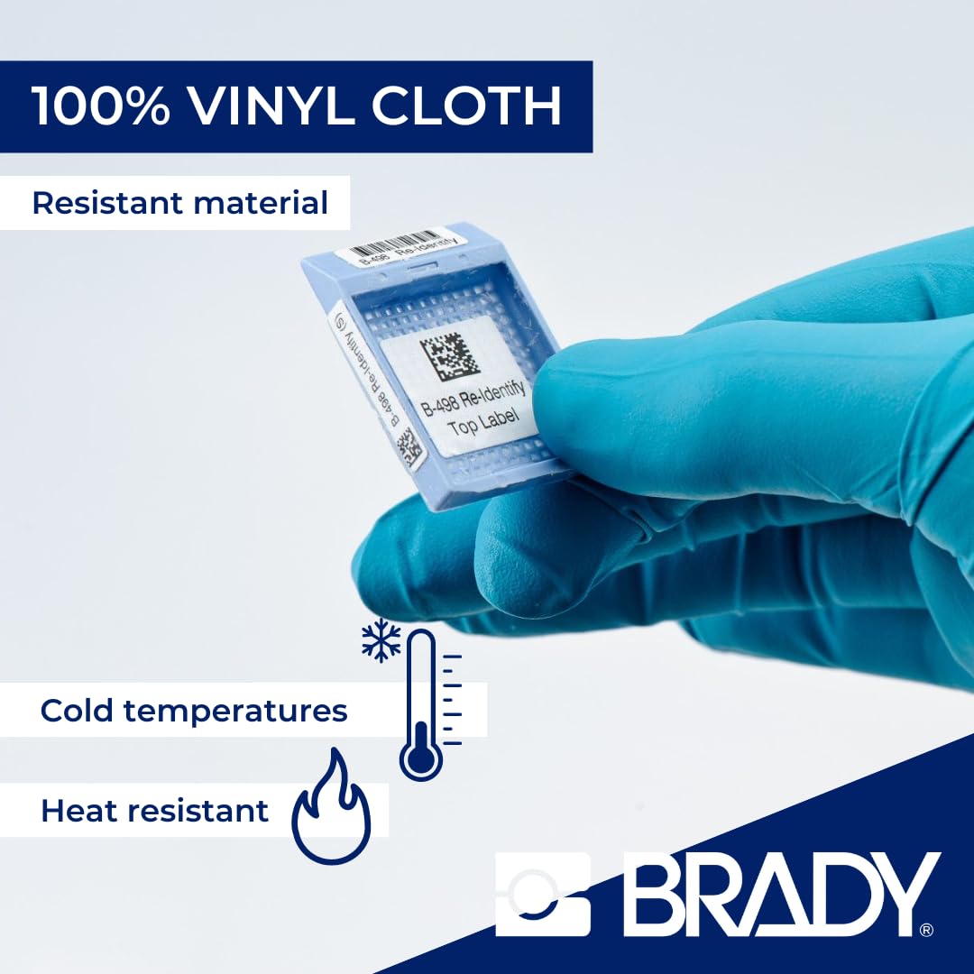 Brady Authentic (M4-7-498) Repositionable Multi-Purpose Vinyl Cloth Labels 0.5" H x 0.5" W Black on White, 240 Labels. for use with The BMP41, BMP51, and M511 Label Printers