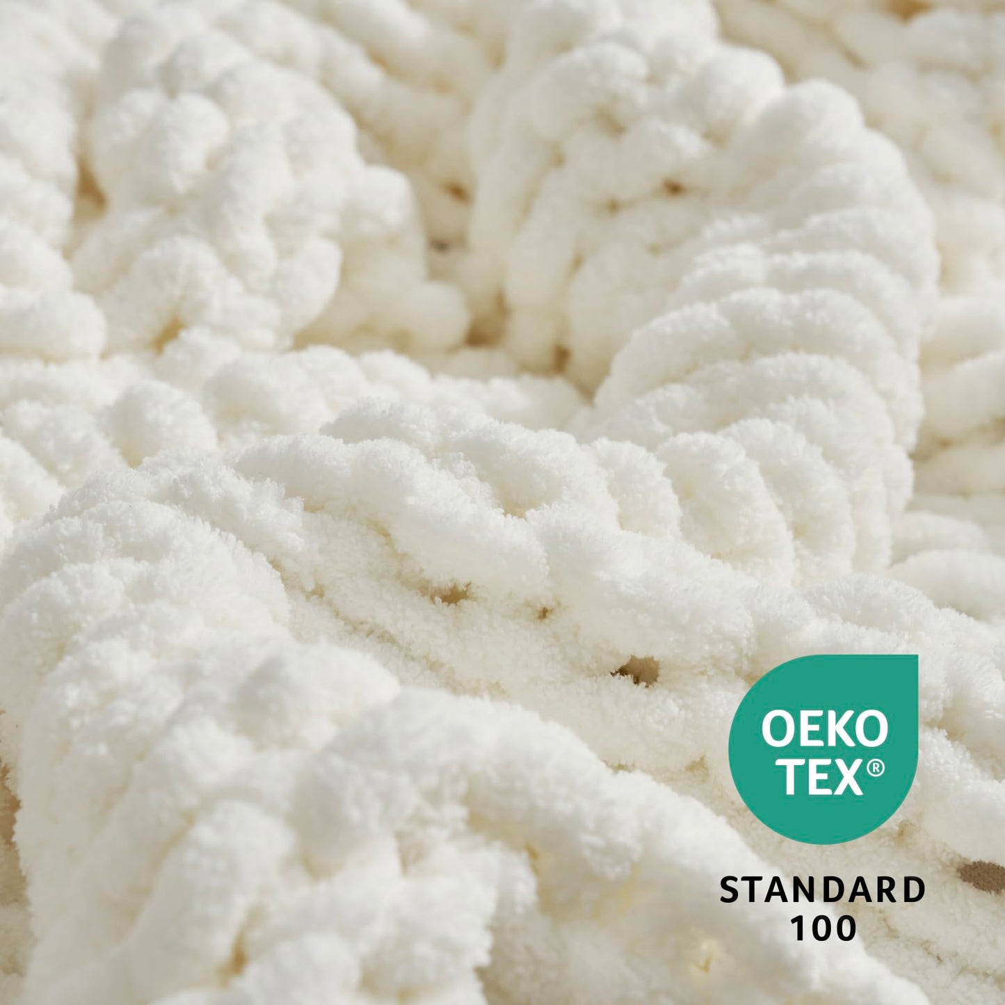 Amélie Home Chunky Knit Throw Blanket for Couch, Soft Chenille Crochet Blanket for Sofa, 50"x60", Ivory