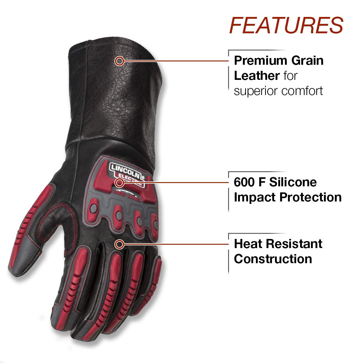 Lincoln Electric Roll Cage Welding/Rigging Gloves | Impact Resistant | Black Grain Leather |, Medium (K3109-M)