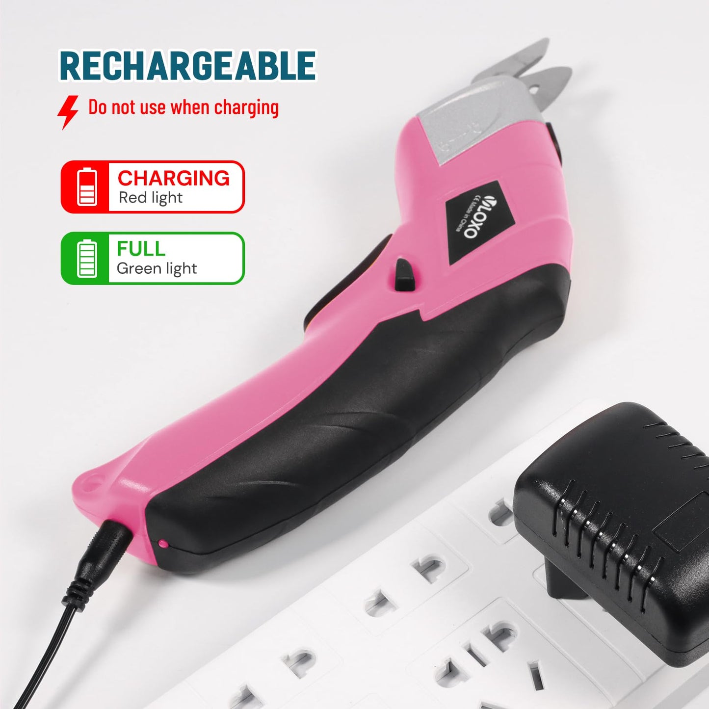 VLOXO Cordless Electric Scissors with 2 Blades Rechargeable Powerful Shears Cutting Tool for Fabric Cardboard Carpet Leather Felt with Charger & Storage Box-Pink