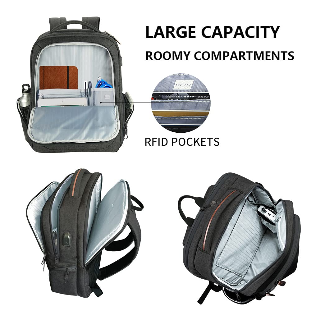 KROSER Laptop Backpack Large Computer Backpack Fits up to 17.3 Inch Laptop with USB Charging Port Water-Repellent Travel Backpack Casual Daypack for Business/College/Women/Men-Charcoal Black