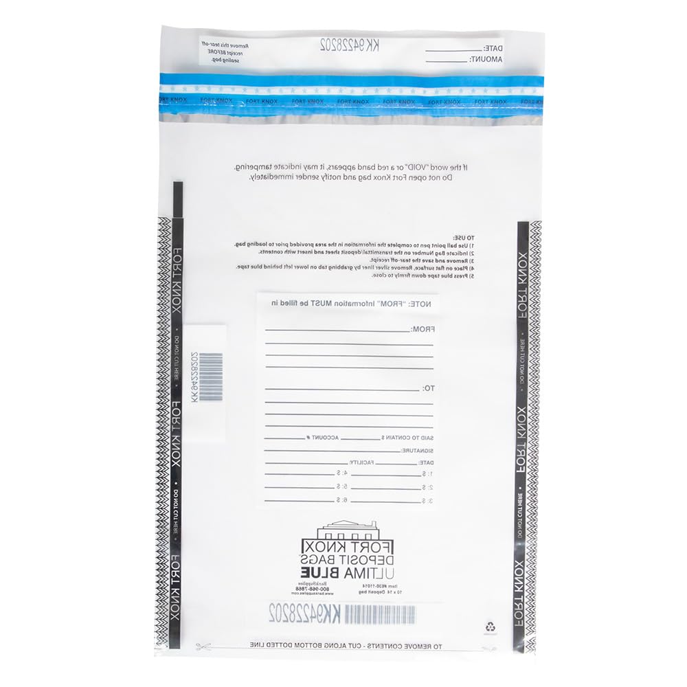 BankSupplies Ultima Blue Clear Deposit Bags | 10W x 14H | Pack of 100 | Transit, Transfer, Valuables | Tamper Evident Tape | Captive Flap Closure | Security Deposit Bag