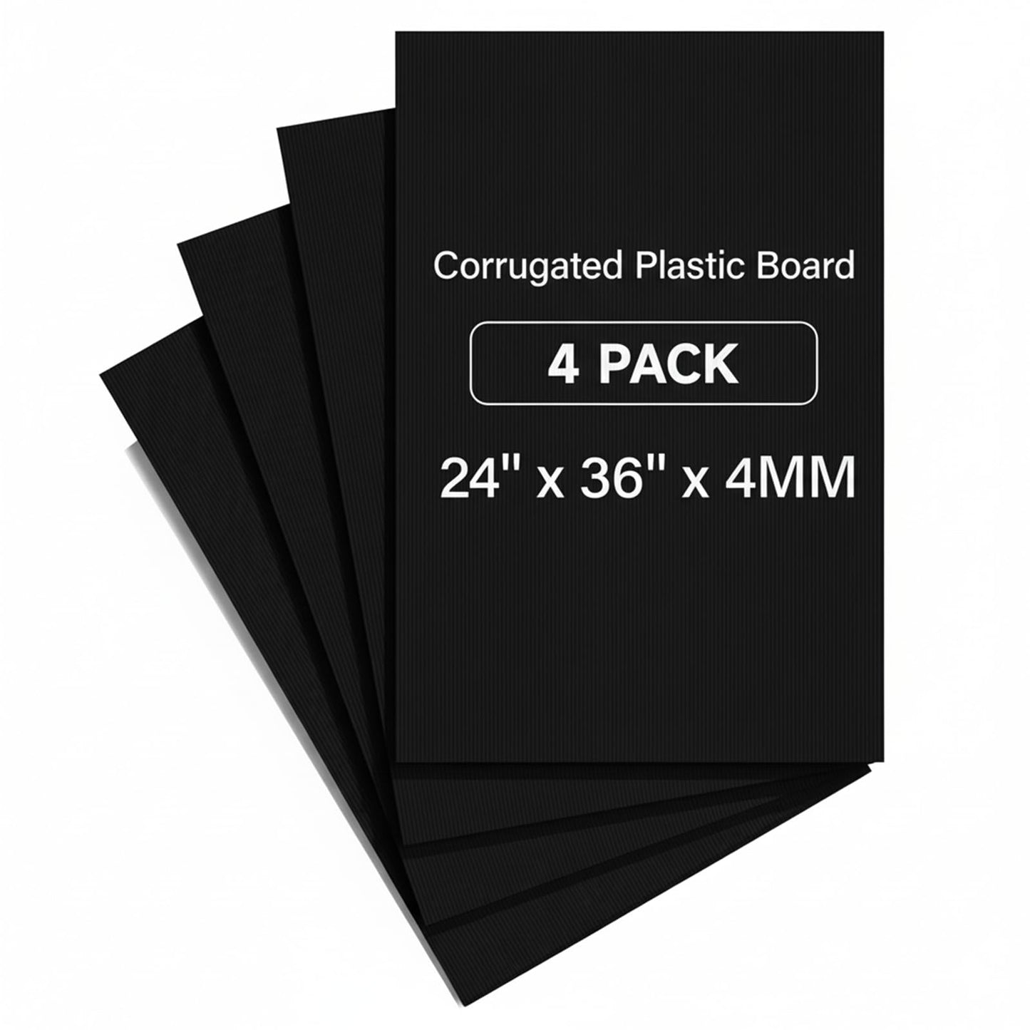 PEKGRIL 24" x 36" Corrugated Plastic Board, 4MM Thick Thick Blank Poster Board, Waterproof Coroplast Sheets, Black Corrugated Plastic Sheets, 4 Pack