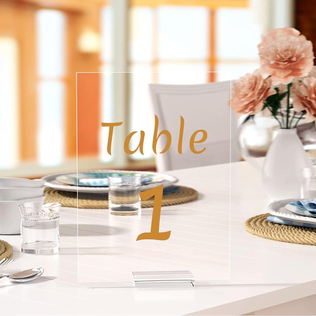 60 PACK Acrylic Sign Holders, Clear Acrylic Sign Stand,Acrylic Table Number Holder for Wedding Table Number/Sign/