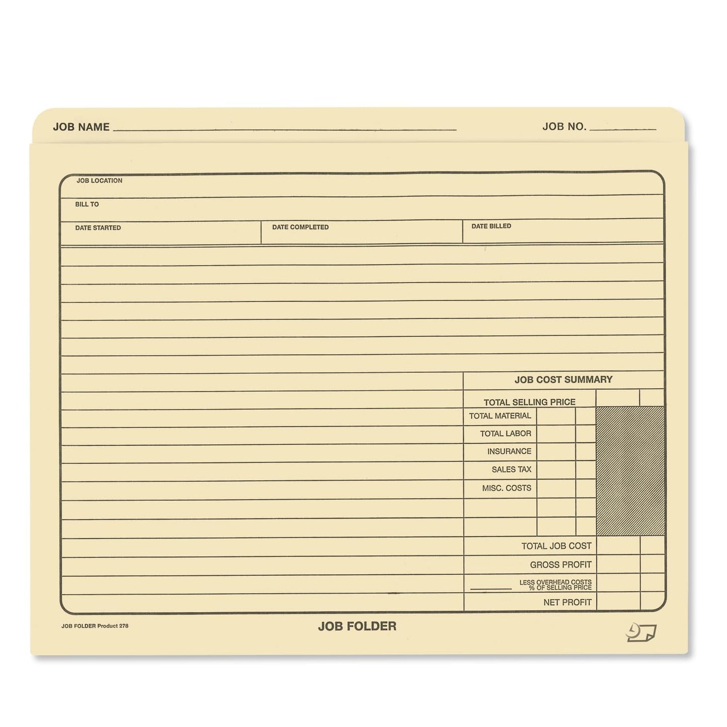 NextDayLabels - Job Folders Manila File Jacket 10” x 12” – Heavy Duty - Preprinted to Track Job Progress, Calculating Cost, and Customer Correspondences - 50 Folders