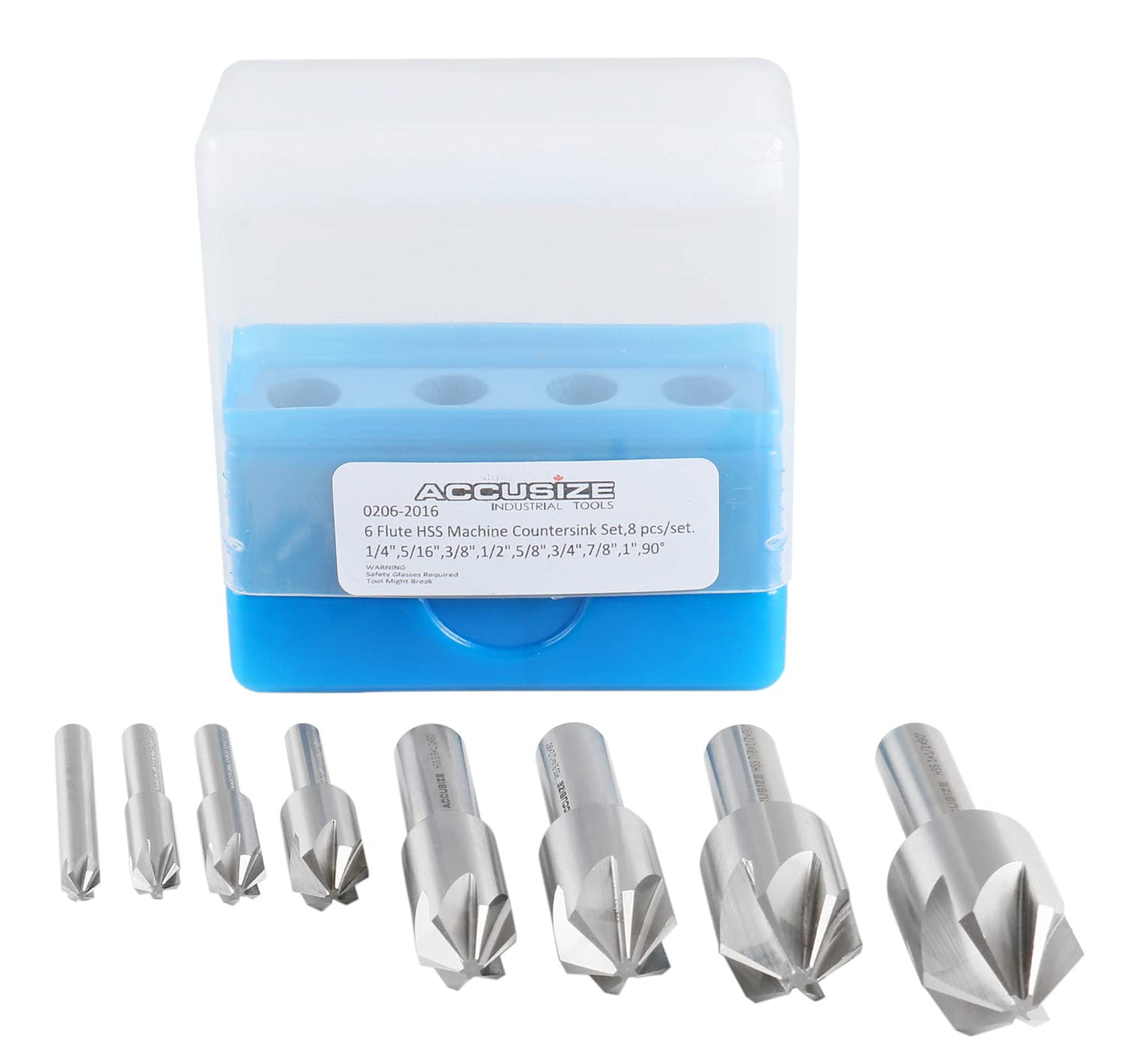 Accusize Industrial Tools 90 Degree 6 Flute H.S.S. Machine Countersink, 8 Pcs, 0206-2016