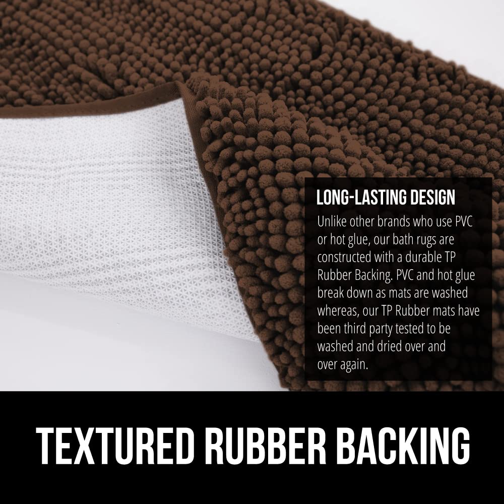 GORILLA GRIP Bath Rug Mat 60x24, Thick Soft Absorbent Chenille, Quick Dry Microfiber Mats, Rubber Backing Washable Shower Floor Rugs, Bathmat Runner, US Designed Bathroom Home Decor Accessories Brown