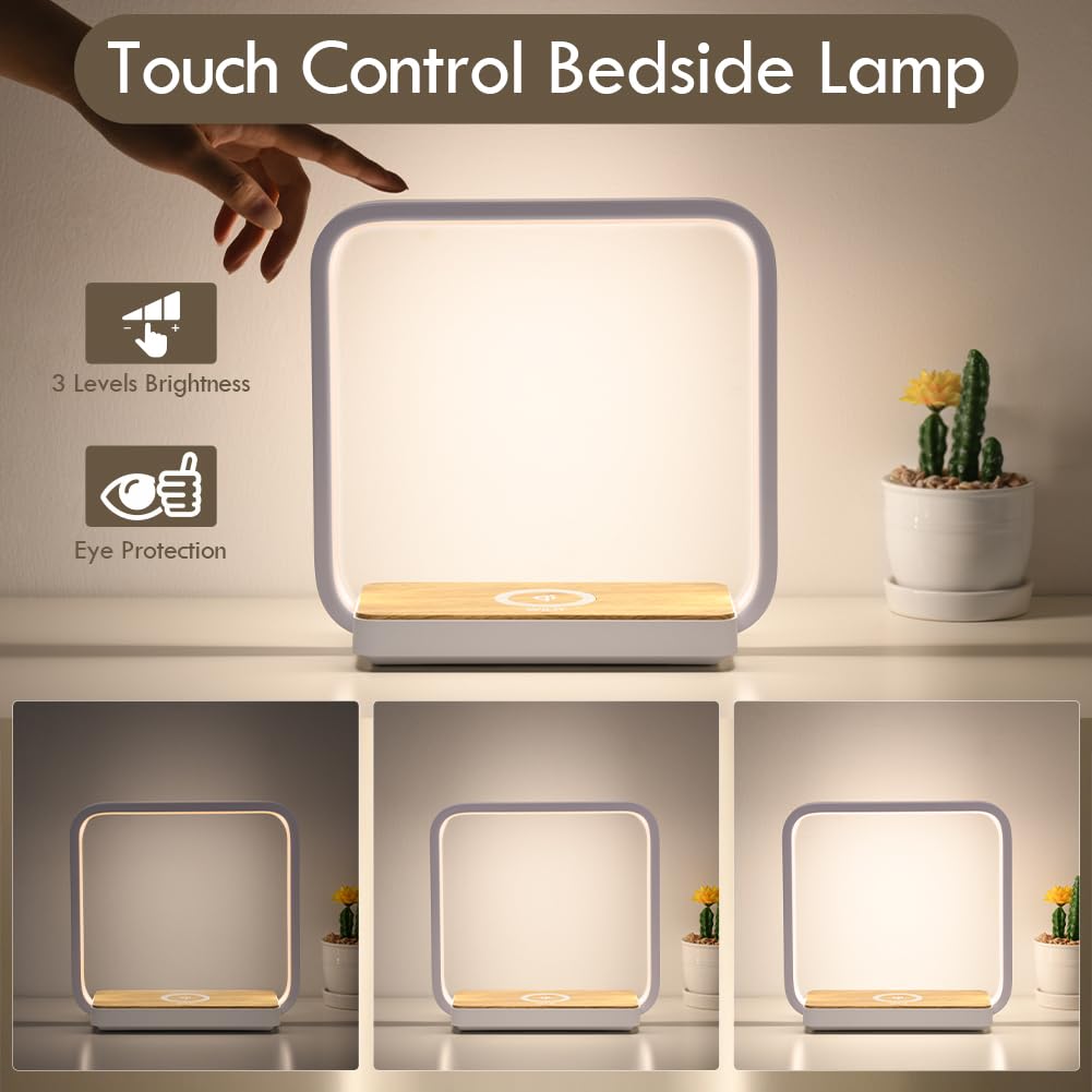 WILIT Bedside Lamp with Qi Wireless Charger, A13 Table lamp 3 Step Dimmable Touch Control Desk Lamp for for Living Room, Bedroom, Kids Room.