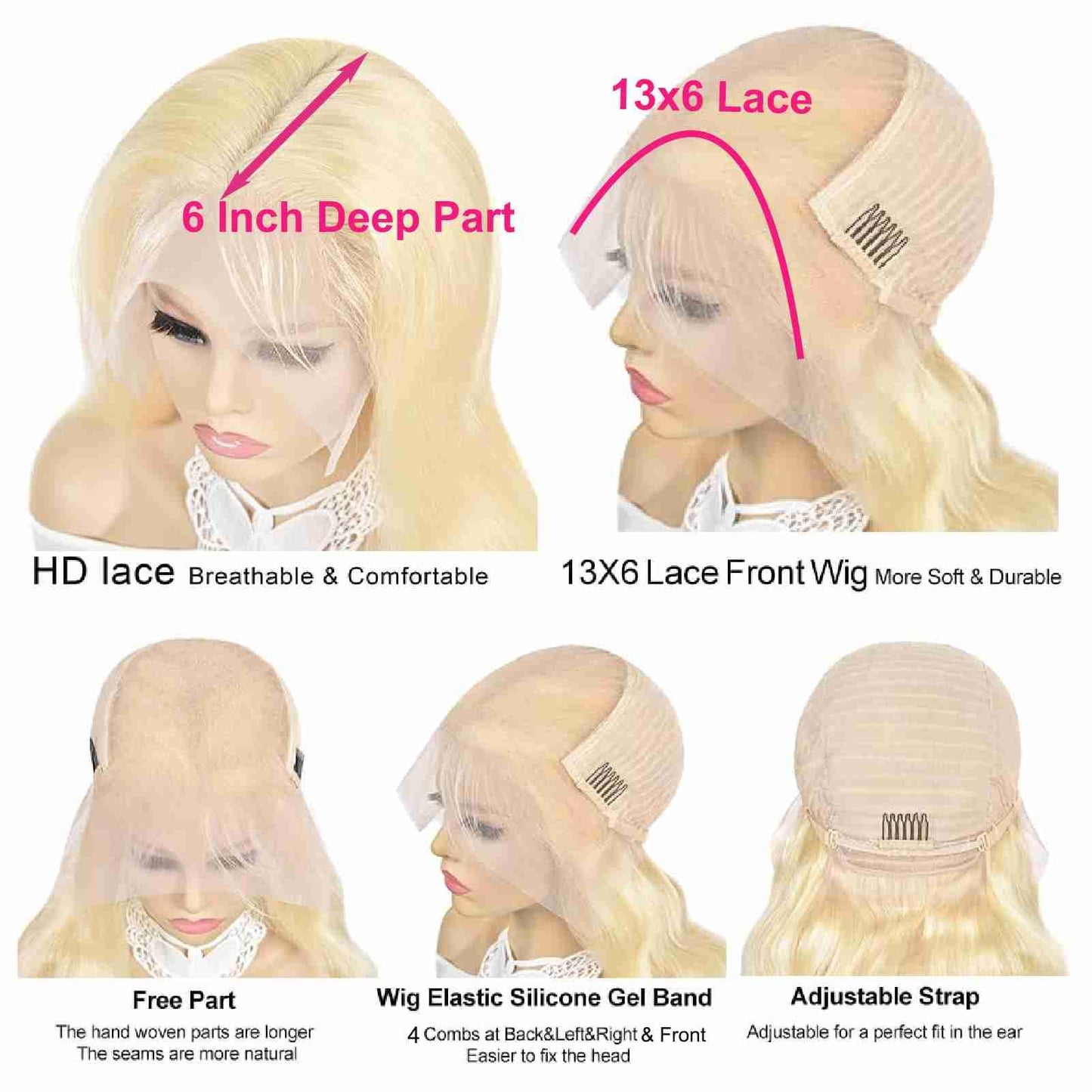 613 13x6 Lace Front Wig Human Hair, 13x6 HD Transparent Straight Blonde Lace Front Wigs Human Hair Pre Plucked 24 Inch 200 Density 613 HD Lace Frontal Wig Human Hair for Women