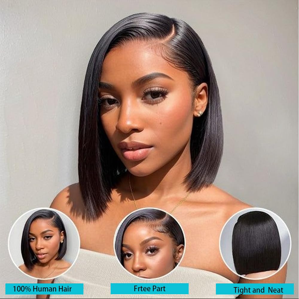 10Inch Bob Wig Human Hair 180 Density 13x4 HD Lace Frontal Short Straight Bob Wigs Human Hair Pre Plucked with Baby Hair Straight Bob Frontal Wigs For Women